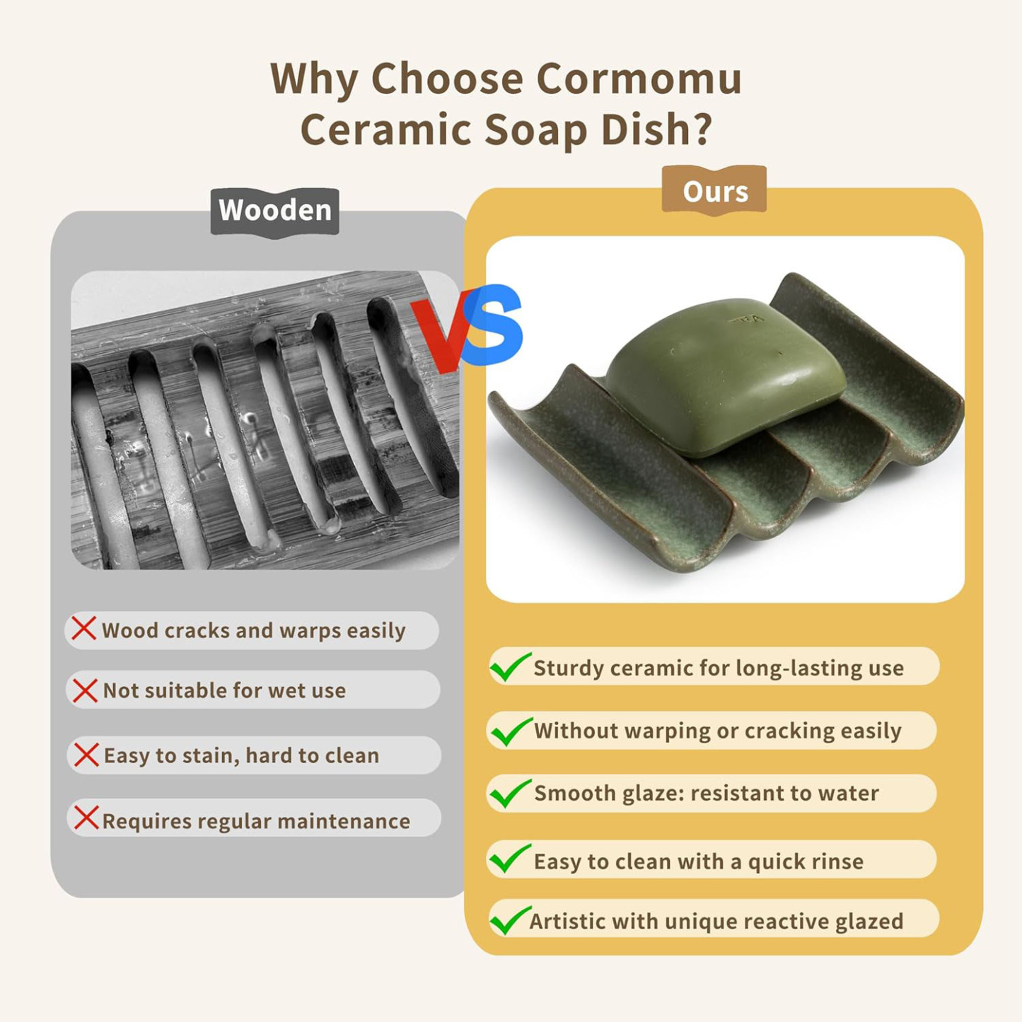 Draining Ceramic Soap Dish Fluted Design Bar Soap Holder for Shower & Bathroom Soap Saver Sponge Lift Green