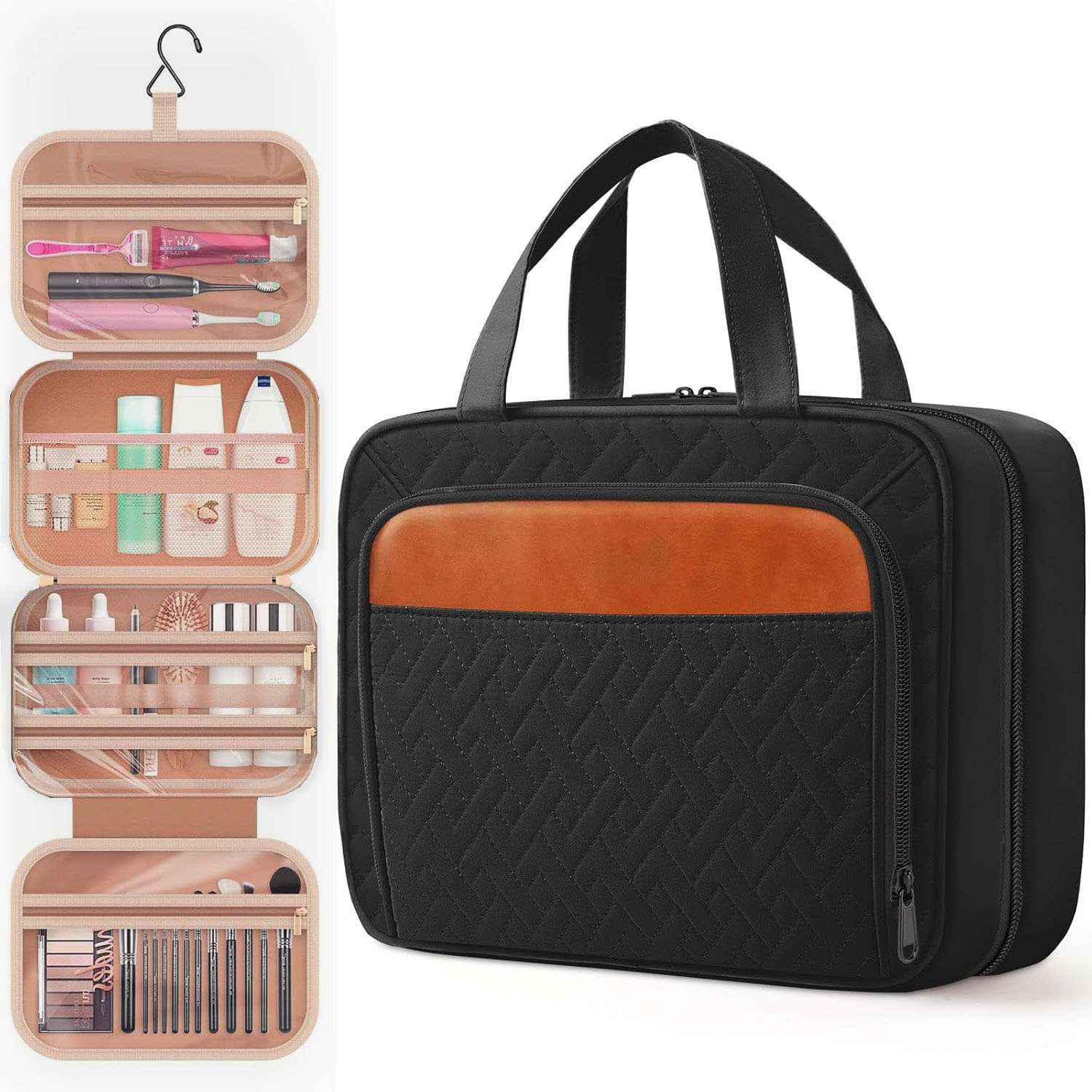 Travel Toiletry Bag for Women & Men Waterproof Makeup Bag with Hanging Hook and Multiple Pockets Cosmetic Bags for Women Travel Essentials Travel Toiletries Organizer bag