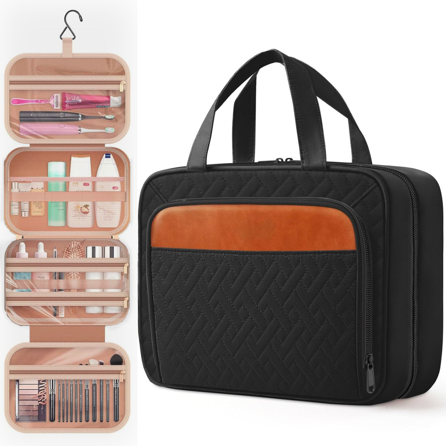 Travel Toiletry Bag for Women & Men Waterproof Makeup Bag with Hanging Hook and Multiple Pockets Cosmetic Bags for Women Travel Essentials Travel Toiletries Organizer bag