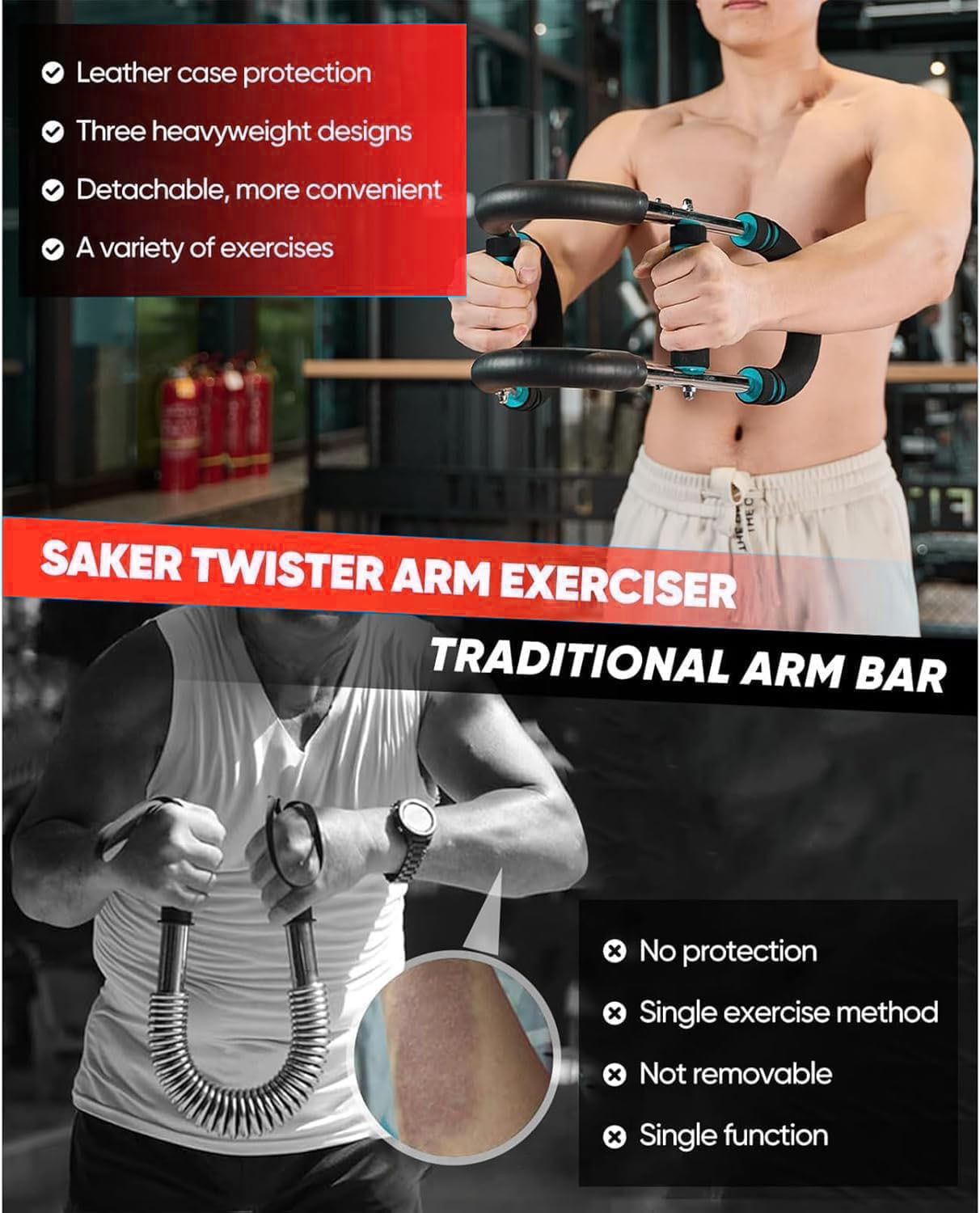 Twisting Arm Trainer 40-100 lb Adjustable Chest Trainer Arm Trainer Arm Twister Arm Strengthener Portable Strength Twisting Bar Detachable Design  Safe Fitness Workout Anywhere