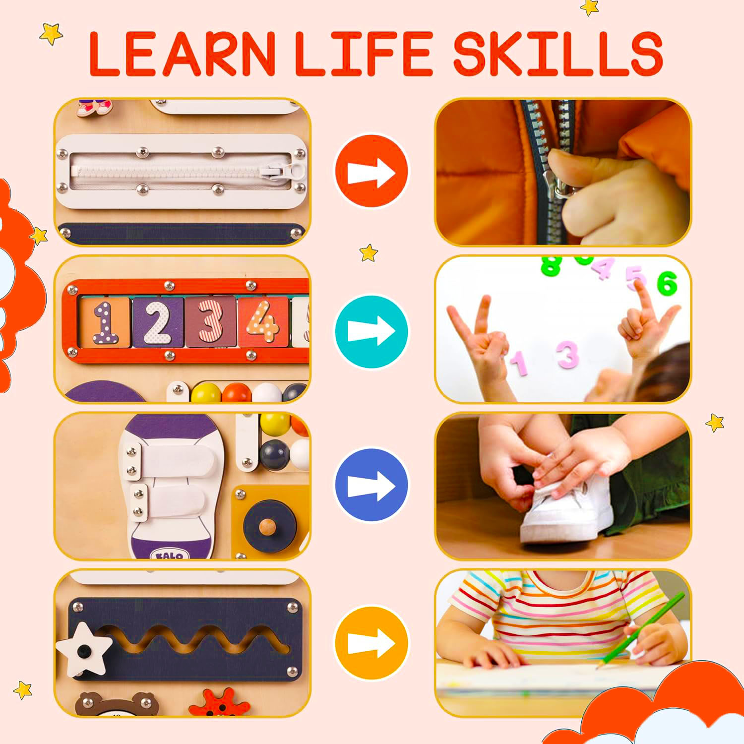 Bus Busy Board  Toys for  1.5+ Years Old Sensory Toys for 1.5+ Years Old Wheels On The Bus Wooden Toys  Fine Motor Skills & Early Learning Multiple toy combinations Gift for Boys & Girls 