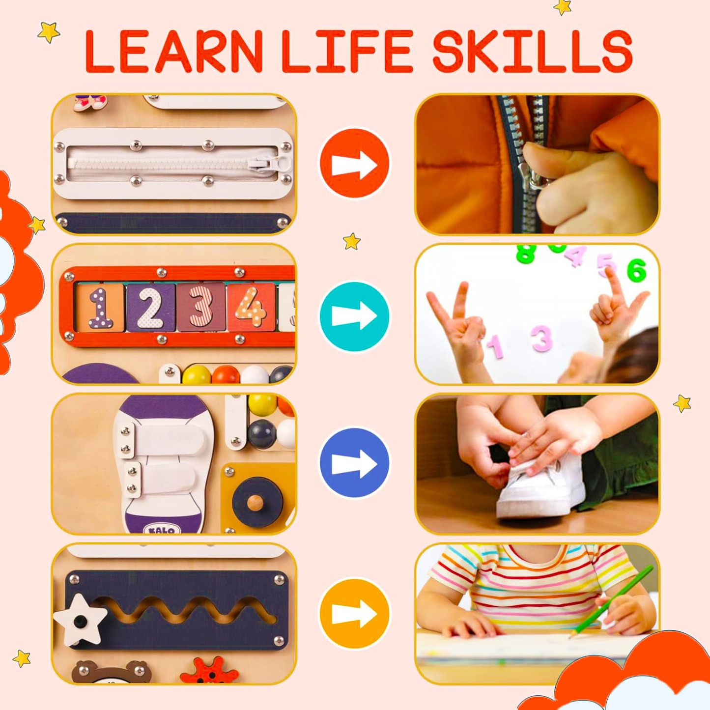 Bus Busy Board  Toys for  1.5+ Years Old Sensory Toys for 1.5+ Years Old Wheels On The Bus Wooden Toys  Fine Motor Skills & Early Learning Multiple toy combinations Gift for Boys & Girls 