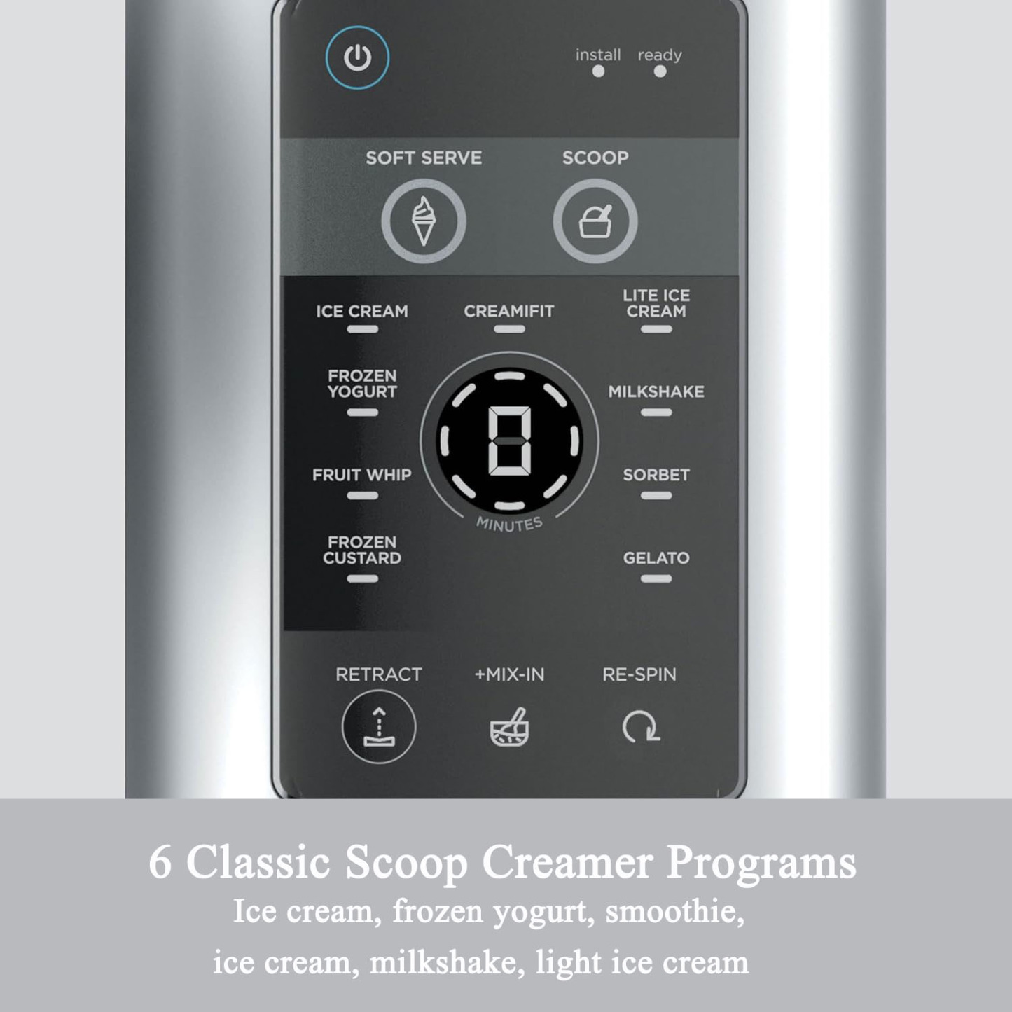 Ice Cream and Soft Serve Maker, Sorbet, Milkshake, Frozen Yogurt Machine, Low Calories Program & More, 13-in-1, Soft Serve Handle, , For Kids & safety, Double Insulated,Silver