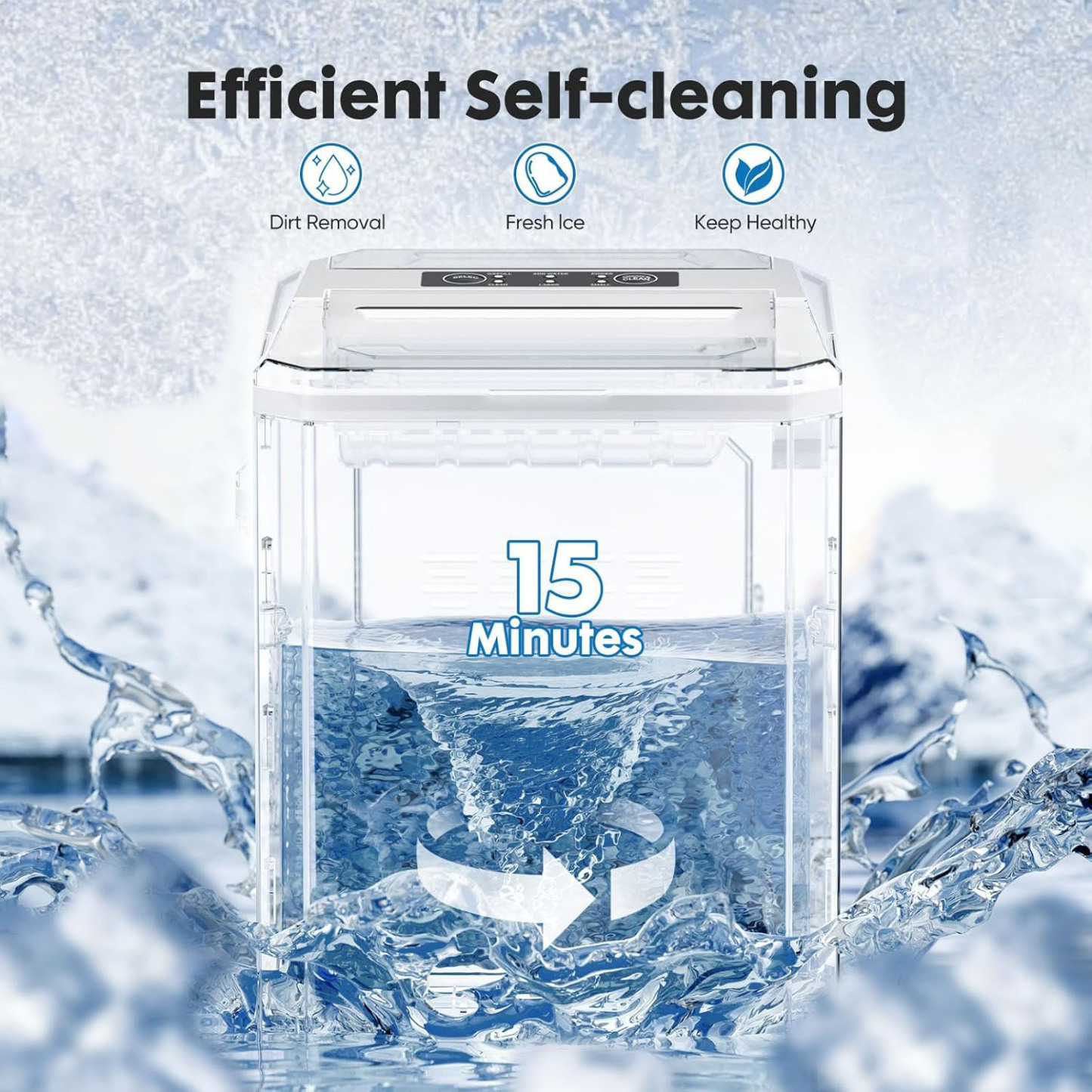 Countertop Ice Maker One-Click Operation Ice Machine with Self-Cleaning 9 Cubes in 6 Mins 26 lbs/24Hrs 2 Sizes of Bullet Ice for Home Party Office