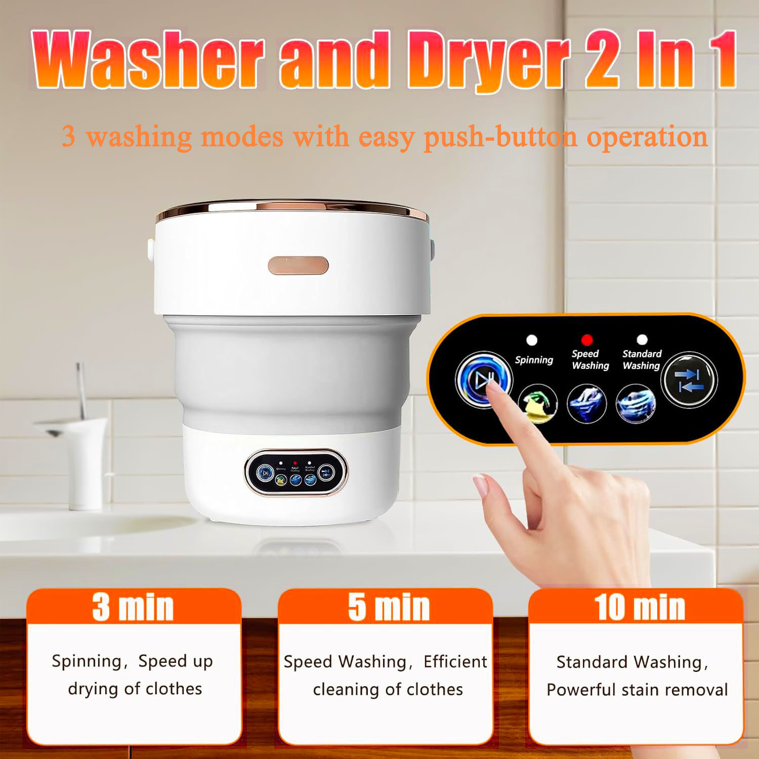 Portable Washing Machine 15L Collapsible Mini Washer 3 Cleaning Modes Small Foldable Laundry Machine for Travel Camping Dorms RVs Apartments