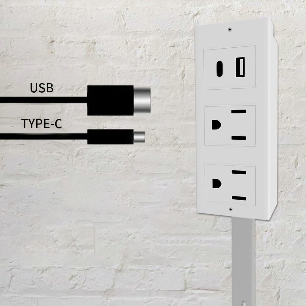 Extendable Rotating Outlet Electrical Outlet Expander 2 USB Charger(1 USB C Port) Extends 22''-34'' Rotates 180° Used for Sockets Behind Furniture Office Supplies Dorm Room Essentials