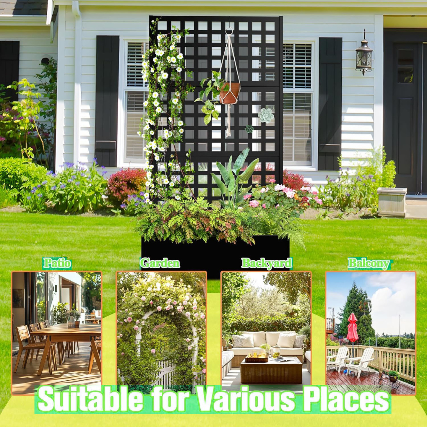 Planter Boxes Outdoor Raised Garden Bed for Climbing Plants with Drainage Holes Metal Planter Box with Trellis Raised Garden Bed with Trellis Trellis with Planter Box & Privacy Screen, Metal Planter Box for Climbing Plants, Vegetable, Vines