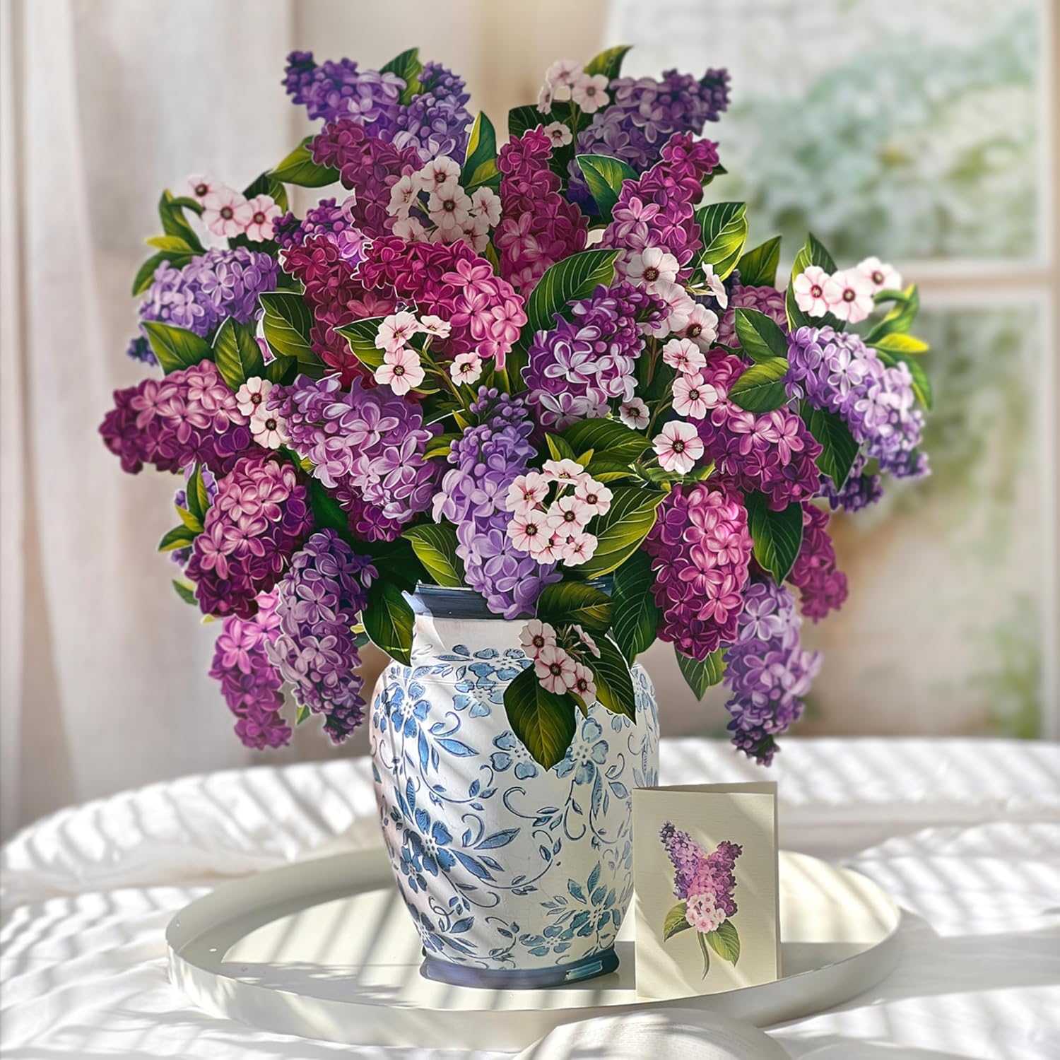 Paper Pop Up Cards Garden Lilacs 18 Inch Life Sized Forever Flower Bouquet 3D Popup Greeting Card Birthday Cards Thank You Card Blank Notecard & Envelope
