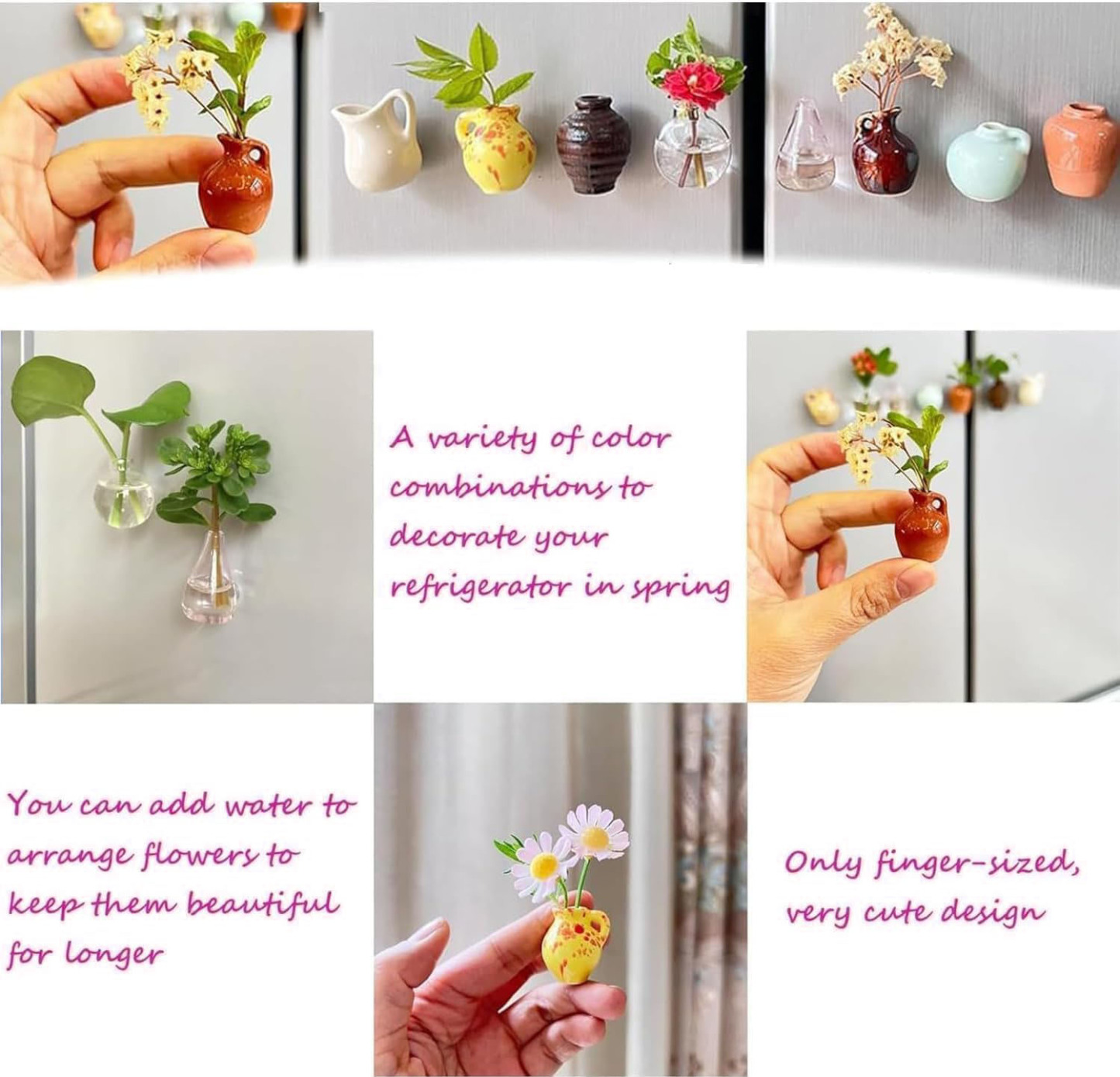 8 Pcs Mini Vase Magnets for Fridge Mini Ceramic Vase Refrigerator Magnets 3D Ceramic Flower Vase Plant FridgeMagnets for Kitchen,Classroom,Office, Home Decorand Cabinet