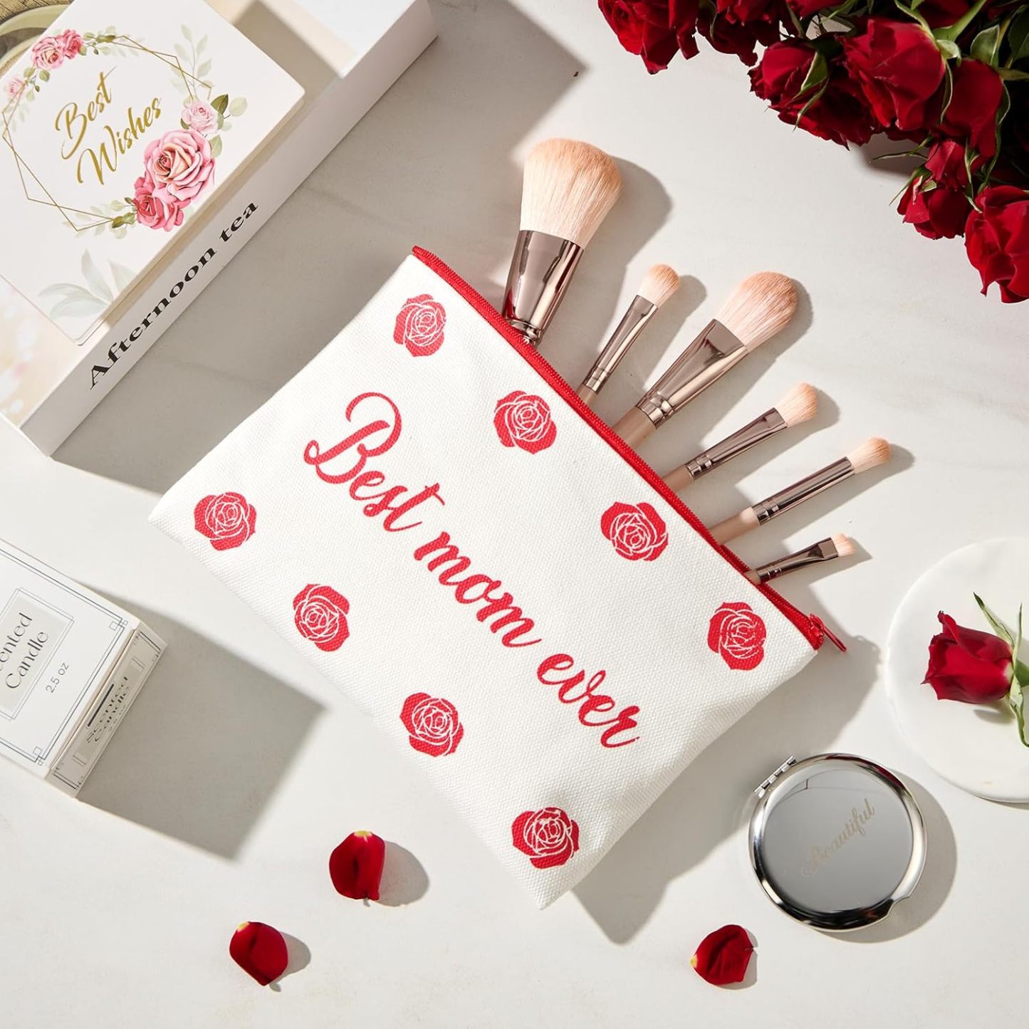 Mothers Day Gifts for Mom Elegant Rose Gift Basket for Women Unique Gifts for Mom from Daughter Son Husband Family Coffee Mug Glass Drinking Set Mother's Day Birthday