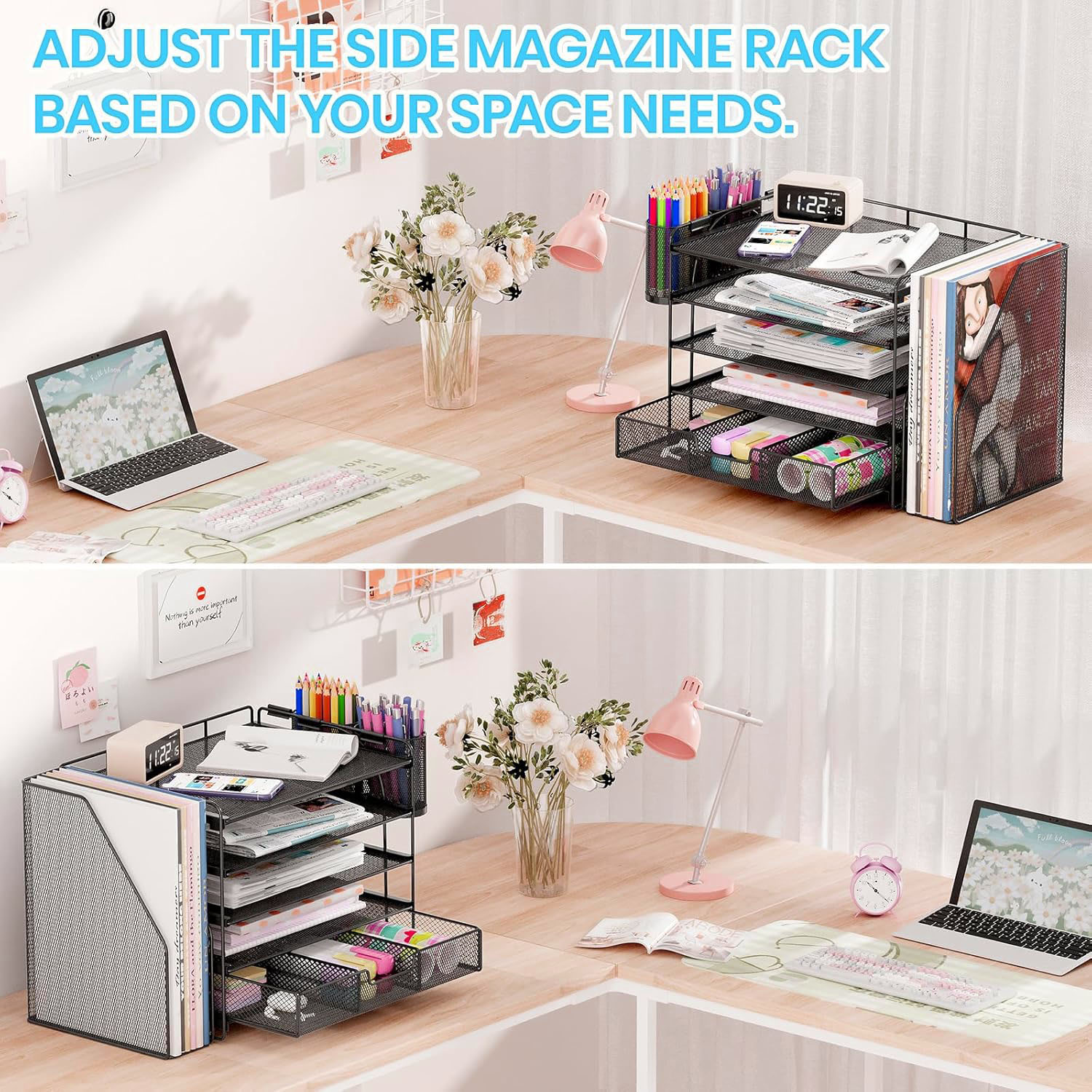 Desk Organizers and Accessories 5-Tier Paper File Organizer with Drawer & Pen Holder Simple Trending 5-Tier Desk File Organizer Office Desk Accessories  Workspace Desktop Organizer for Office Supplies