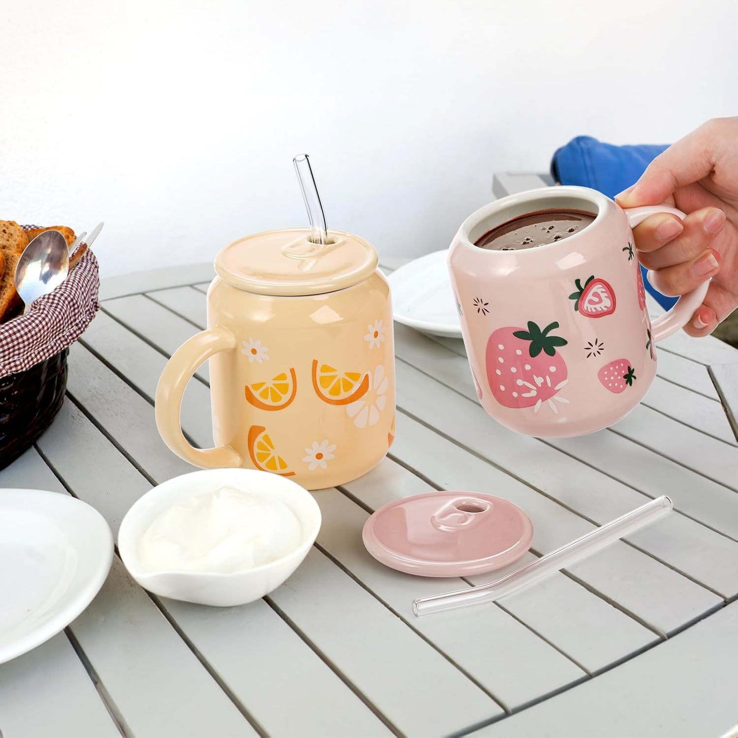 Free-Form Edge Ceramic Bowl with Handles Retro Distressed Style Glazed for Fruit Bowl,Salad Bowl Table Centerpiece Decor Handmade Ceramics