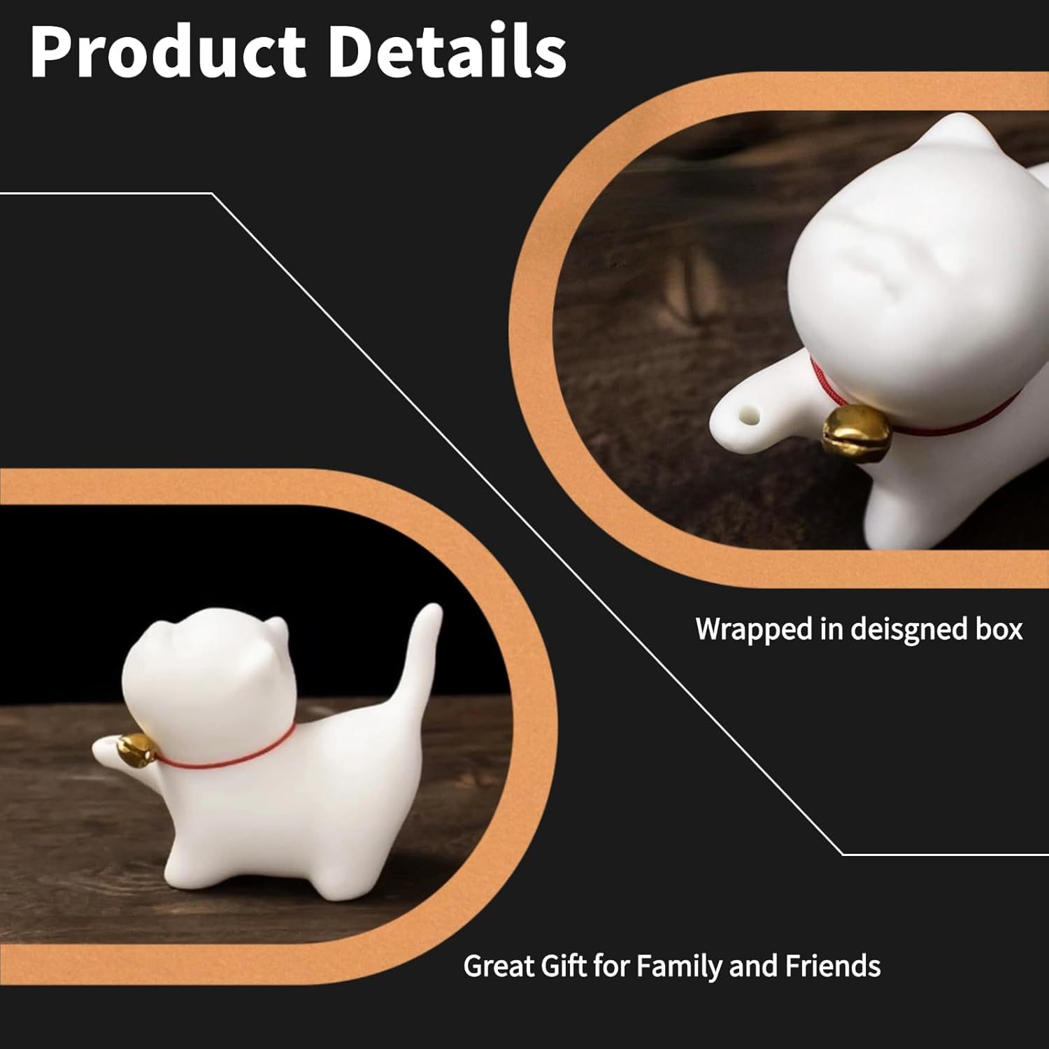 Incense Holder Handmade Ceramic Incense-Stick Holder with Sticks，Bamboo Mat and 2 Brass Incense Stands Cat Cute Insence Burner Holder for Meditation Yoga Massage Home Decor