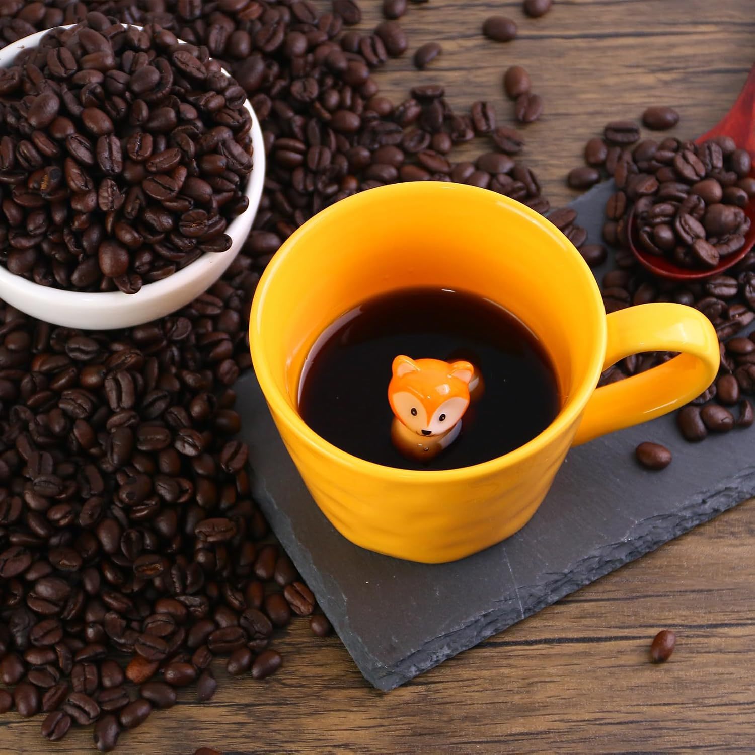 Squirrel Ceramic Mug with 3D Animal Inside Cartoon Handmade Figurine Mug Cute Coffee Mug With Interesting Design, Holiday and Birthday Gift for Coffee and Milk Tea Lovers (Fox)