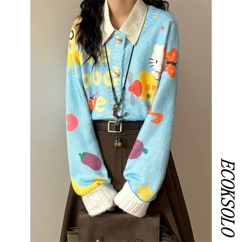 【Sky Blue Kitty Cloud Cardigan】Wear the Sunshine｜Soft, Slimming & Healing  LEDLYY Best Seller｜The Dream Cardigan That Brightens Your Day Instantly ✨ Bright Sky Blue × Playful Kitty × Cloud-Like Softness ✨