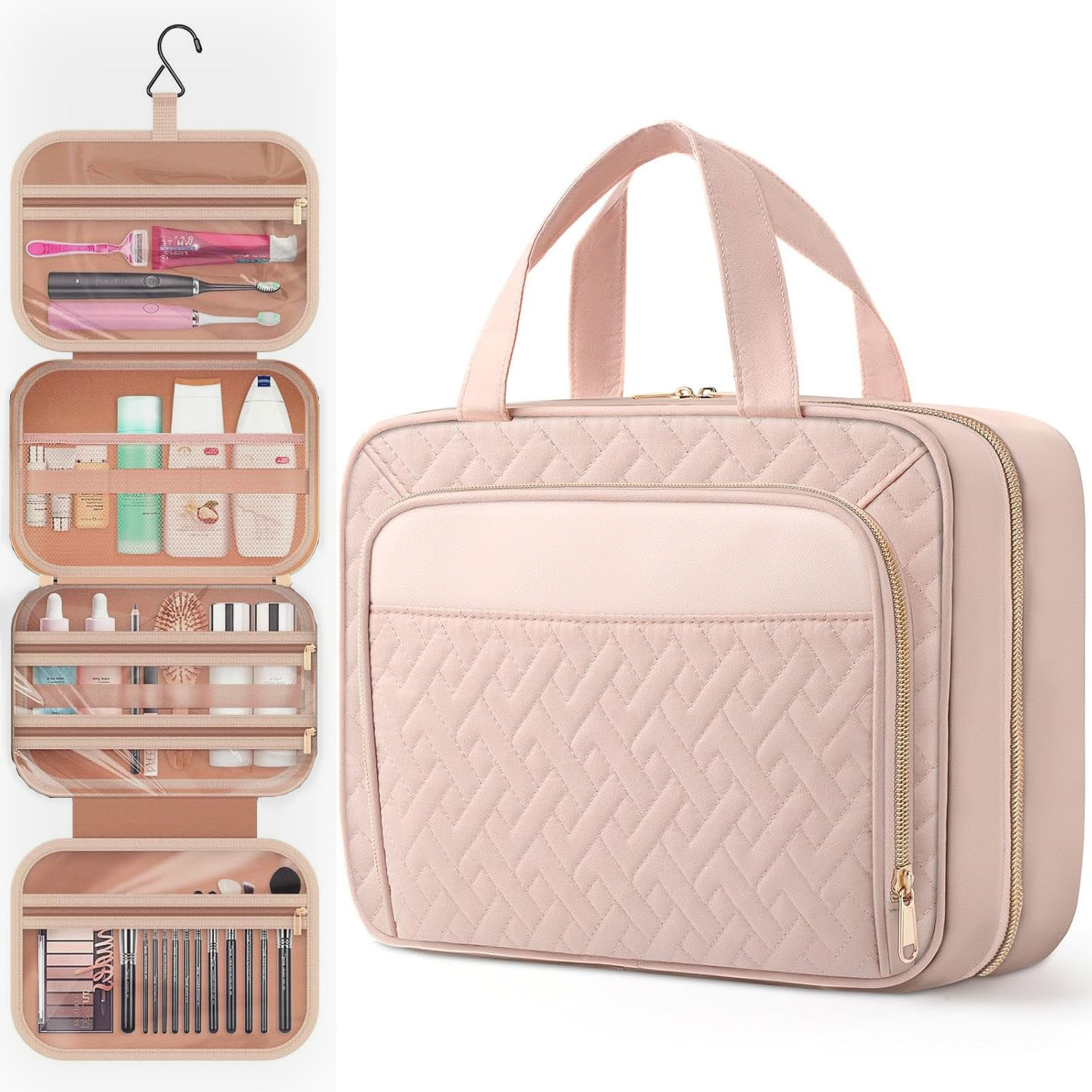 Travel Toiletry Bag for Women & Men Waterproof Makeup Bag with Hanging Hook and Multiple Pockets Cosmetic Bags for Women Travel Essentials Travel Toiletries Organizer bag