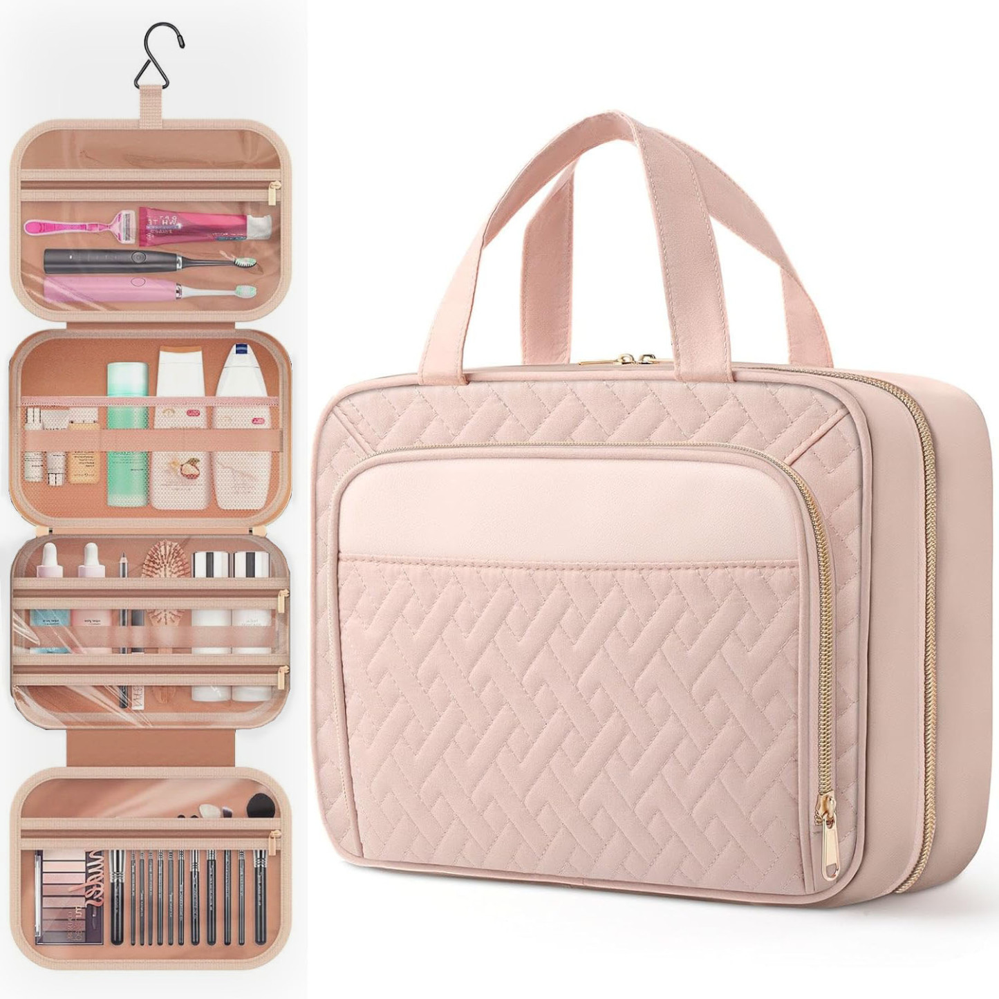 Travel Toiletry Bag for Women & Men Waterproof Makeup Bag with Hanging Hook and Multiple Pockets Cosmetic Bags for Women Travel Essentials Travel Toiletries Organizer bag