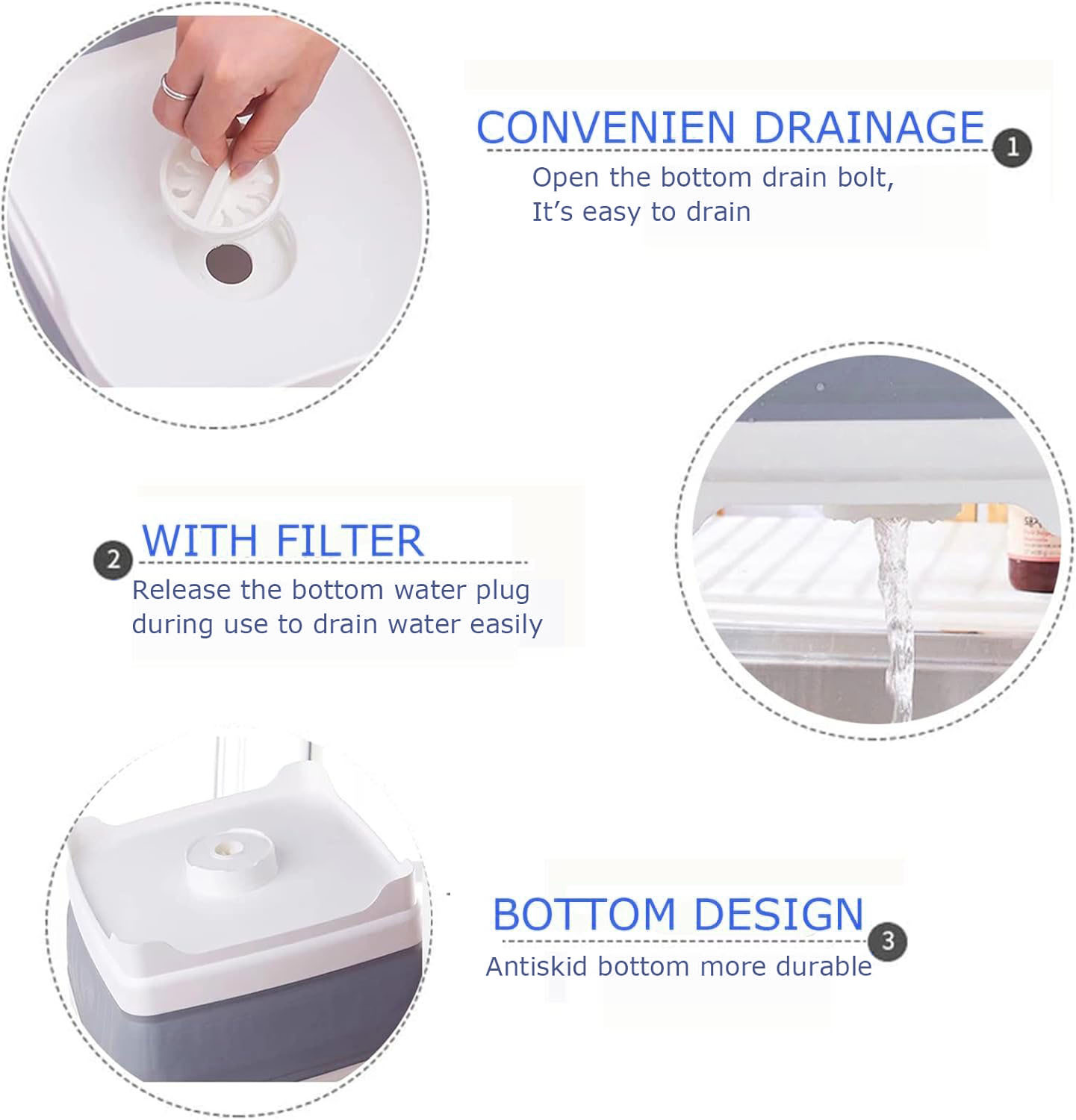 Collapsible Wash Basin 9L  5L Portable Foldable Small Plastic Water Supplies for Outdoor  Multi-purpose Wash Bucket Collapsible Dishpan with Drain Plug for Kitchen Sink Camping Sink for Washing Dishes, Laundry & Kitchen Use（9L+5L Sets of 2)