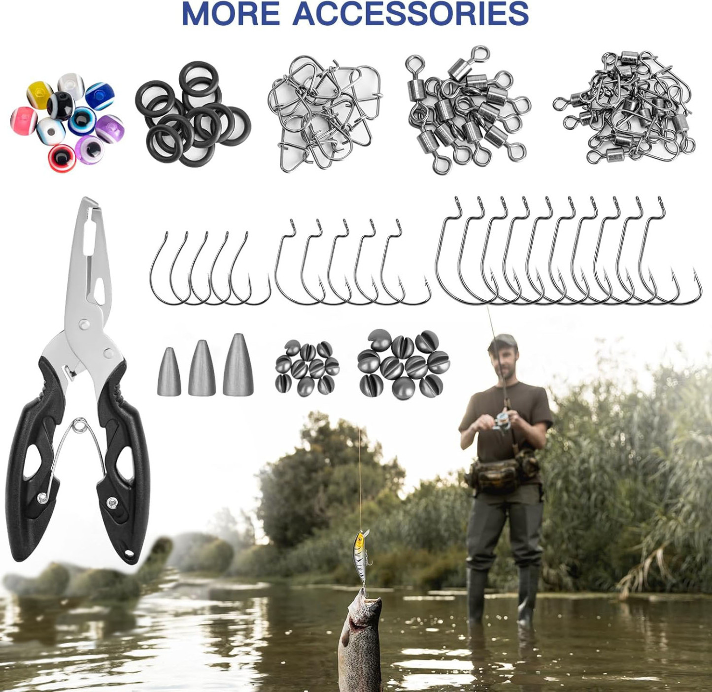Fishing Lures 144Pcs Tackle Box Included Crankbaits, Spoon, Hooks, Jigs, Weights and More Other Accessories Well-Made Easy Catching Fishing Lures Kit for Freshwater Bait Tackle Kit for Bass Trout 