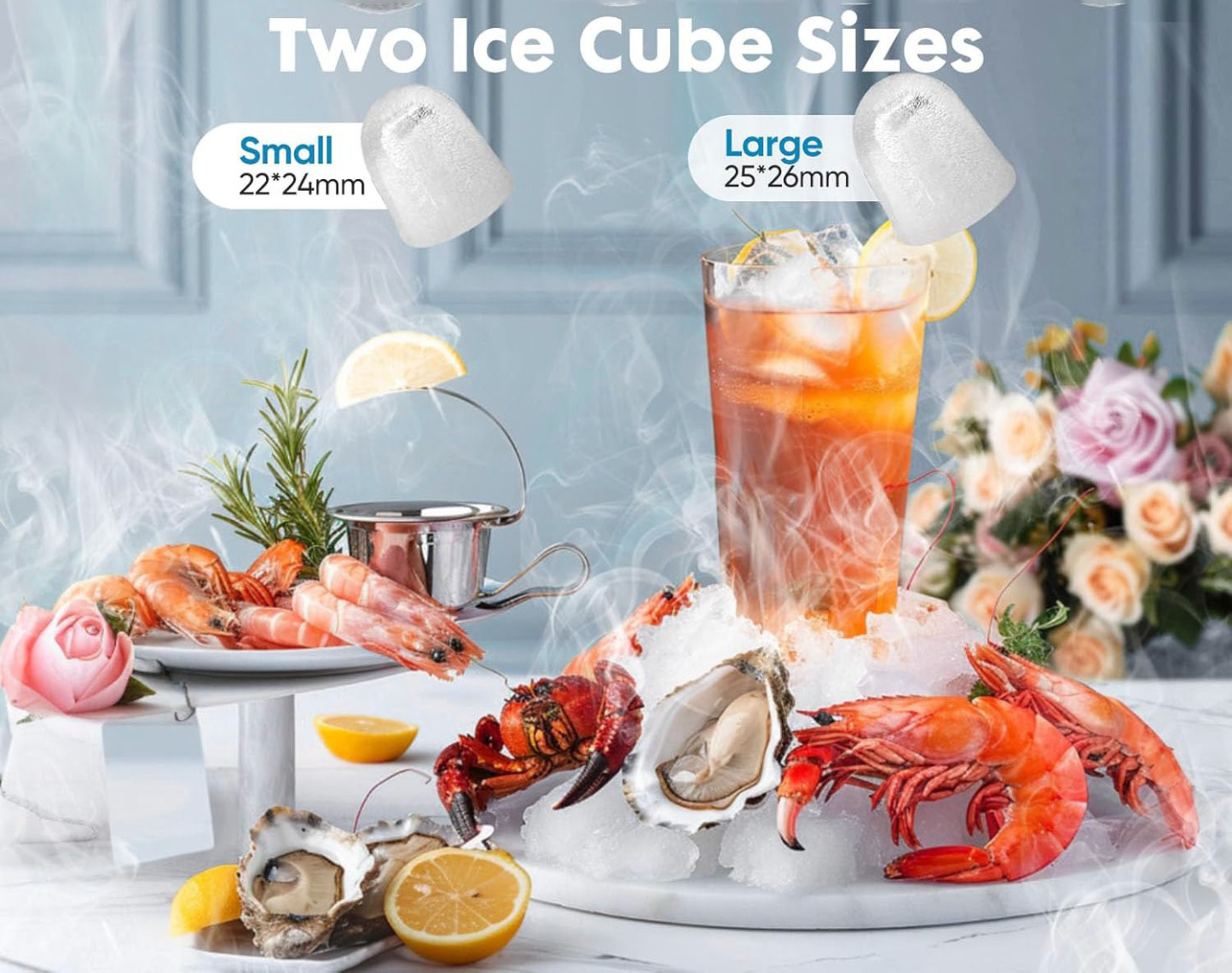 Countertop Ice Maker One-Click Operation Ice Machine with Self-Cleaning 9 Cubes in 6 Mins 26 lbs/24Hrs 2 Sizes of Bullet Ice for Home Party Office