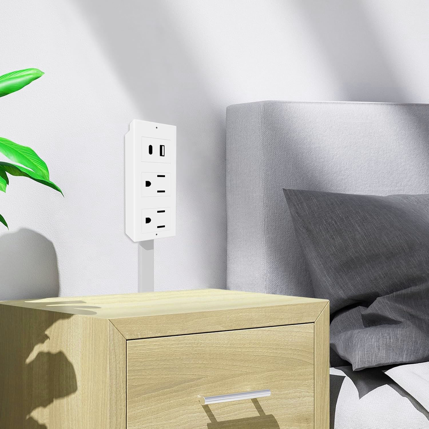 Extendable Rotating Outlet Electrical Outlet Expander 2 USB Charger(1 USB C Port) Extends 22''-34'' Rotates 180° Used for Sockets Behind Furniture Office Supplies Dorm Room Essentials