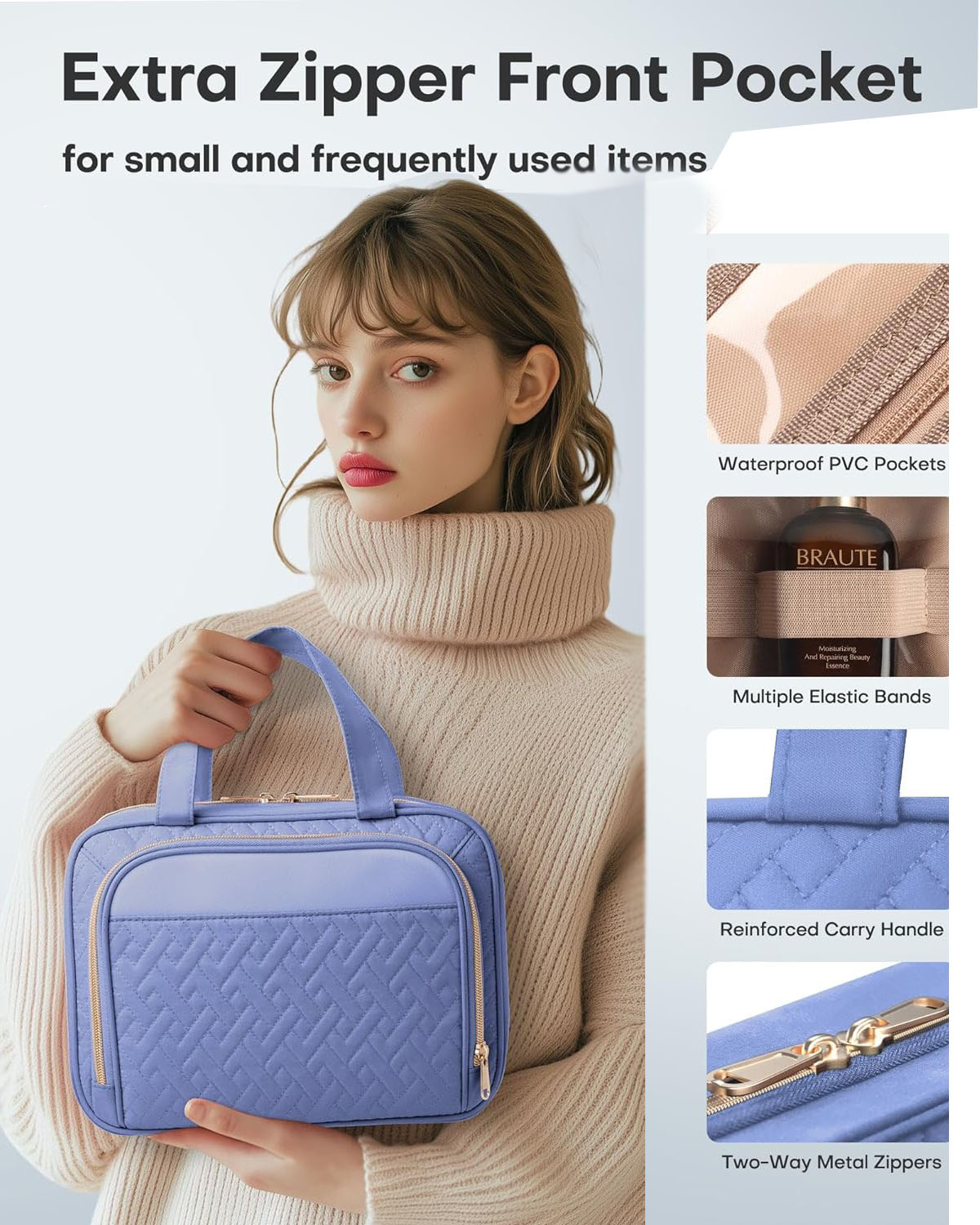 Travel Toiletry Bag for Women & Men Waterproof Makeup Bag with Hanging Hook and Multiple Pockets Cosmetic Bags for Women Travel Essentials Travel Toiletries Organizer bag