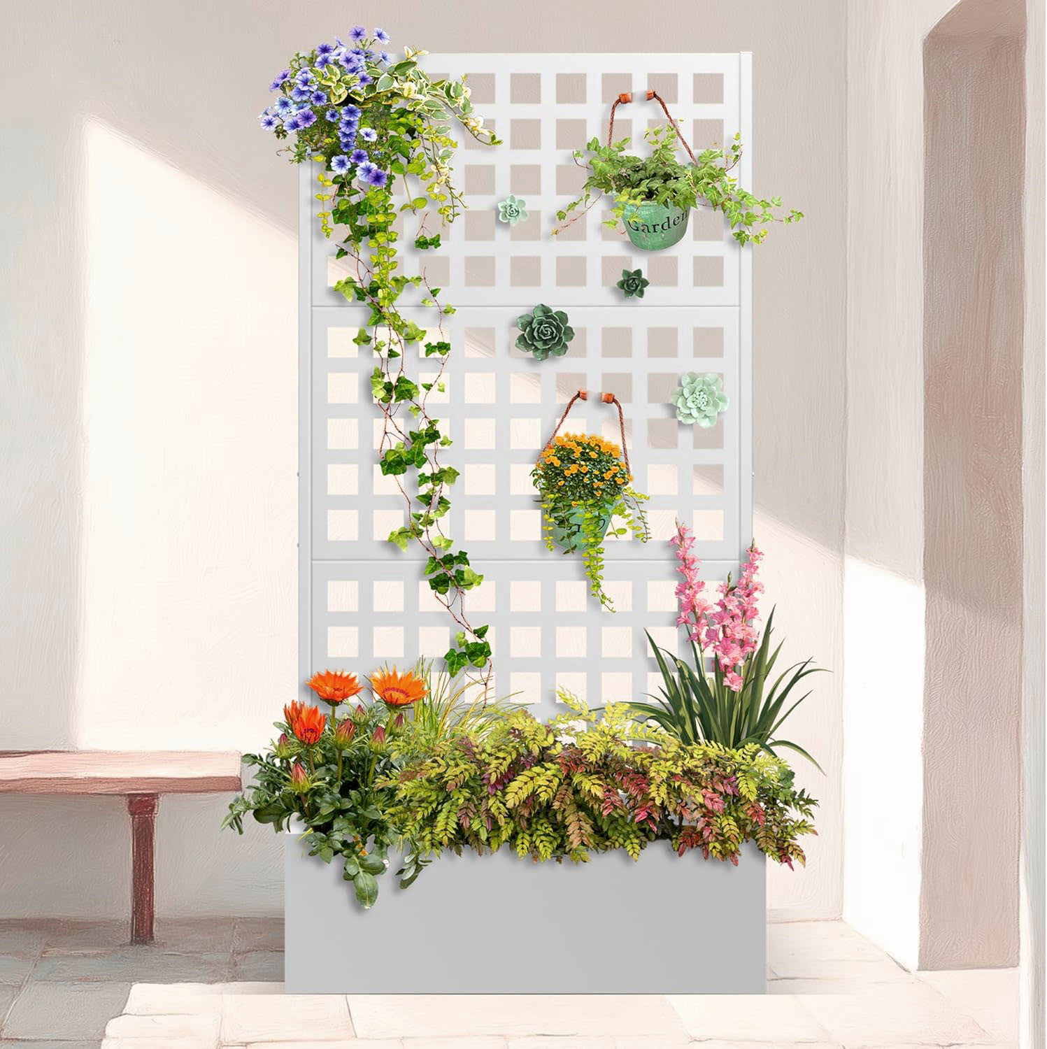 Planter Boxes Outdoor Raised Garden Bed for Climbing Plants with Drainage Holes Metal Planter Box with Trellis Raised Garden Bed with Trellis Trellis with Planter Box & Privacy Screen, Metal Planter Box for Climbing Plants, Vegetable, Vines
