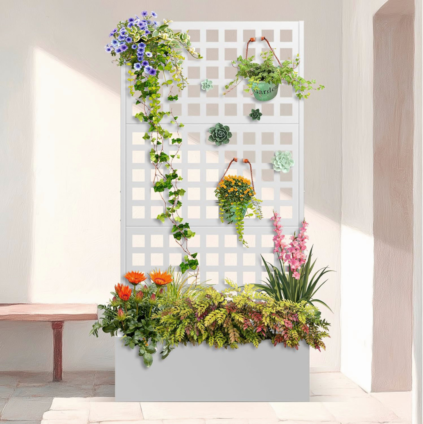 Planter Boxes Outdoor Raised Garden Bed for Climbing Plants with Drainage Holes Metal Planter Box with Trellis Raised Garden Bed with Trellis Trellis with Planter Box & Privacy Screen, Metal Planter Box for Climbing Plants, Vegetable, Vines