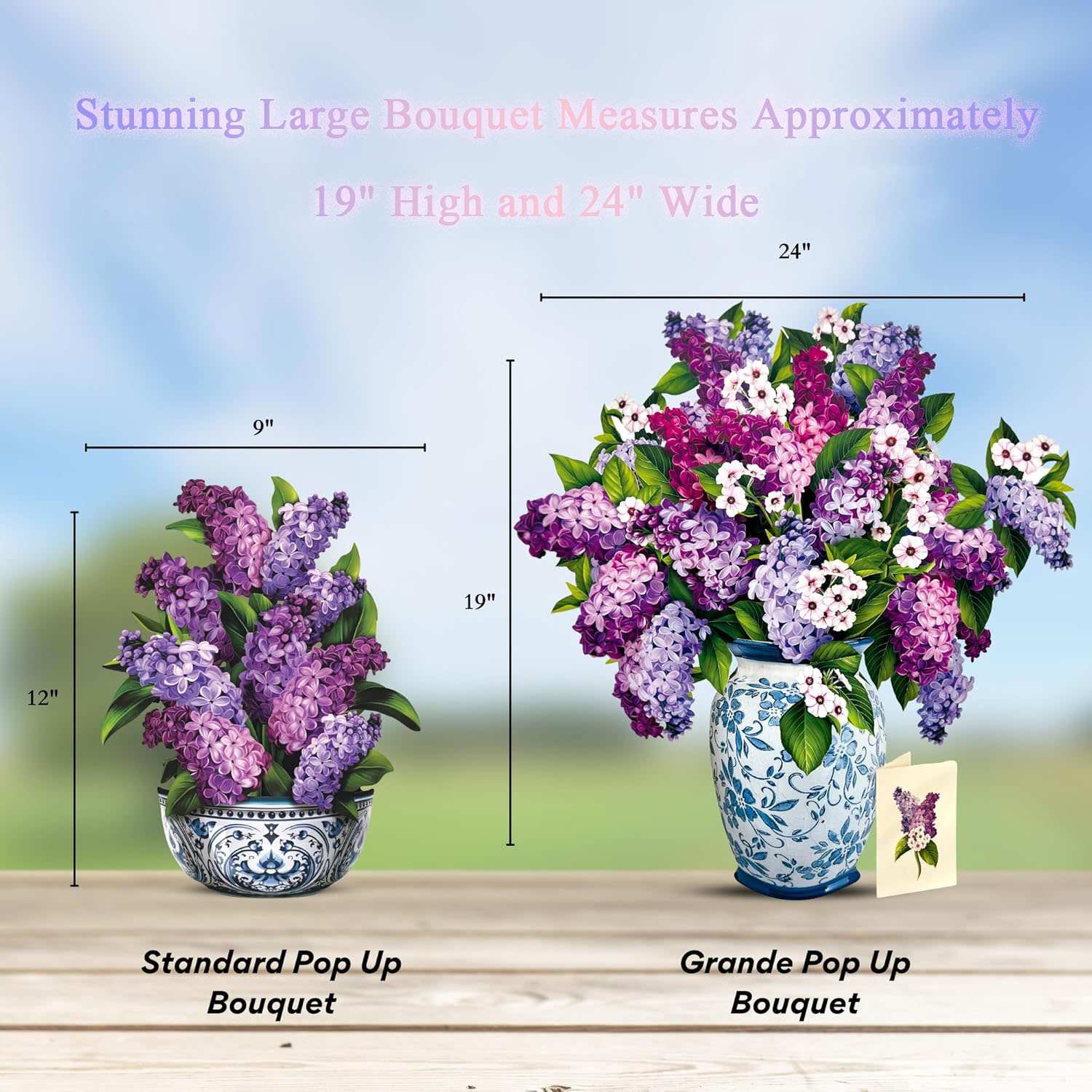 Paper Pop Up Cards Garden Lilacs 18 Inch Life Sized Forever Flower Bouquet 3D Popup Greeting Card Birthday Cards Thank You Card Blank Notecard & Envelope