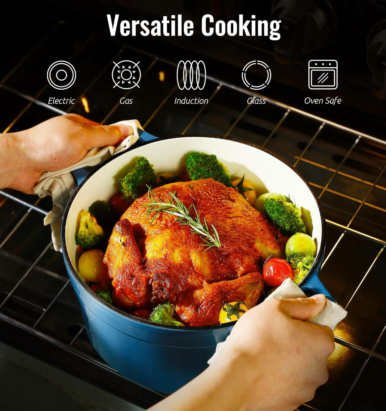 Cast Iron Oven Pot with Lid Enameled  Oven for Bread Baking Dual Handles Heavy-Duty Cast Iron Pot 5QT Blue