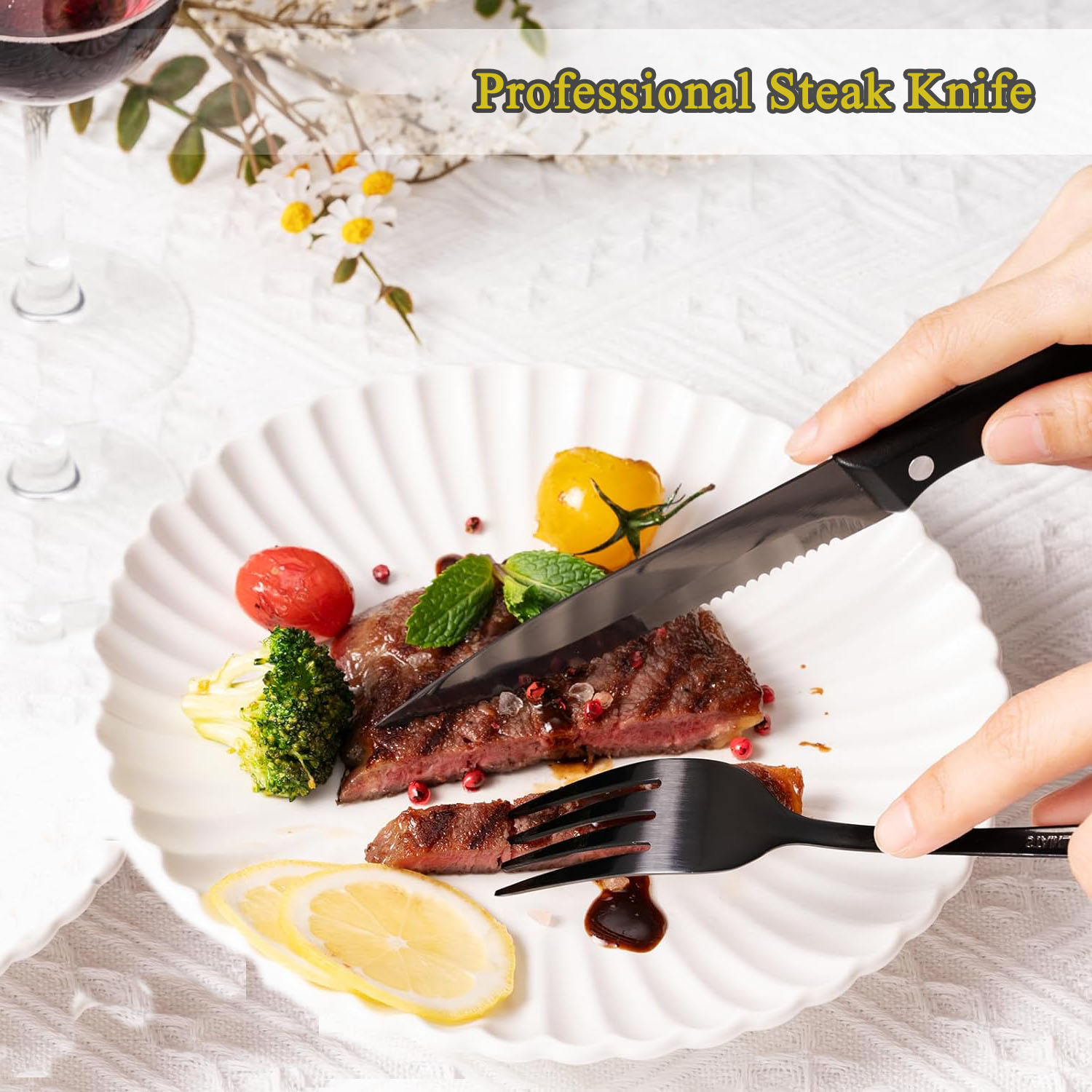 24-Piece Black Silverware Set with Steak Knives Flatware Set for 4 Food-Grade Stainless Steel Cutlery Set  Mirror Polished Utensils Set Kitchen Utensils Set Include Spoons and Forks for Home Kitchen Restaurant Utensils Set