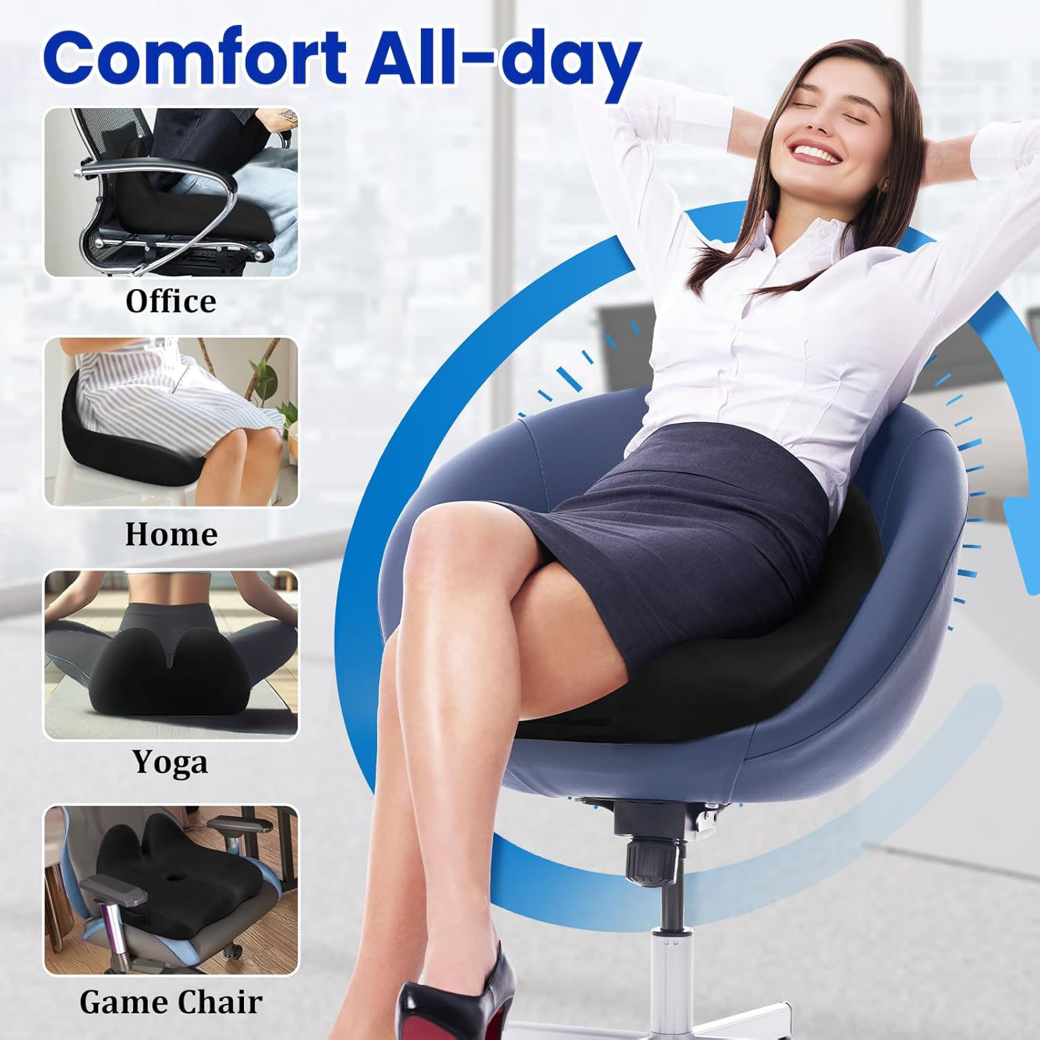 Seat Cushion Memory Foam Office Chair Seat Cushion for Office Chairs/Car/Long Trip/Desk Chair/Gaming Extra Large Size  Tailbone Pain Relief Cushion, Sciatica & Back Support, Office Chair Cushion & Car Seat Cushion