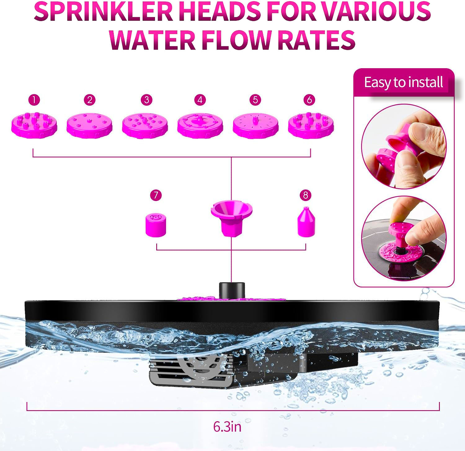 Solar Bird Bath Fountain Pump 2025 Upgrade 4W Solar Powered Water Pump Outdoor Water Fountain with 8 Nozzles For Bird Bath, Garden, Pond, Pool, Outdoor