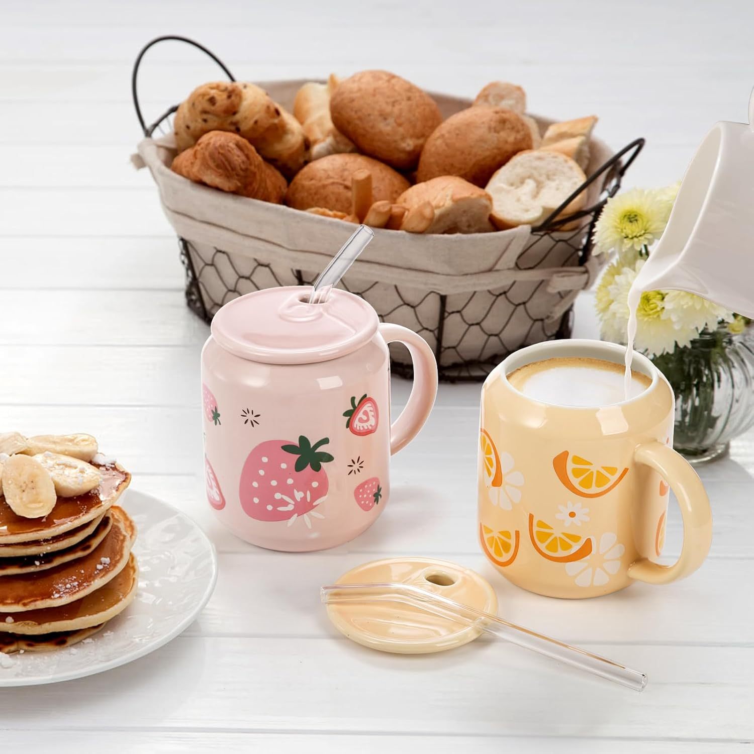 Free-Form Edge Ceramic Bowl with Handles Retro Distressed Style Glazed for Fruit Bowl,Salad Bowl Table Centerpiece Decor Handmade Ceramics