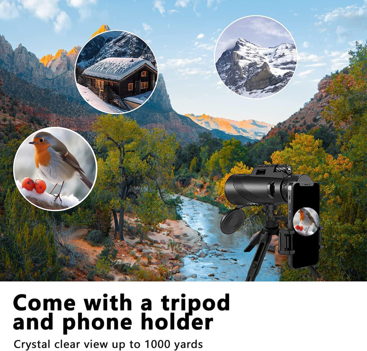 80x100 Monocular-Telescope  telescope for adults high powered Smartphone compatible For Stargazing Wildlife Bird  Travel  Camping  Hiking Anti-slip design