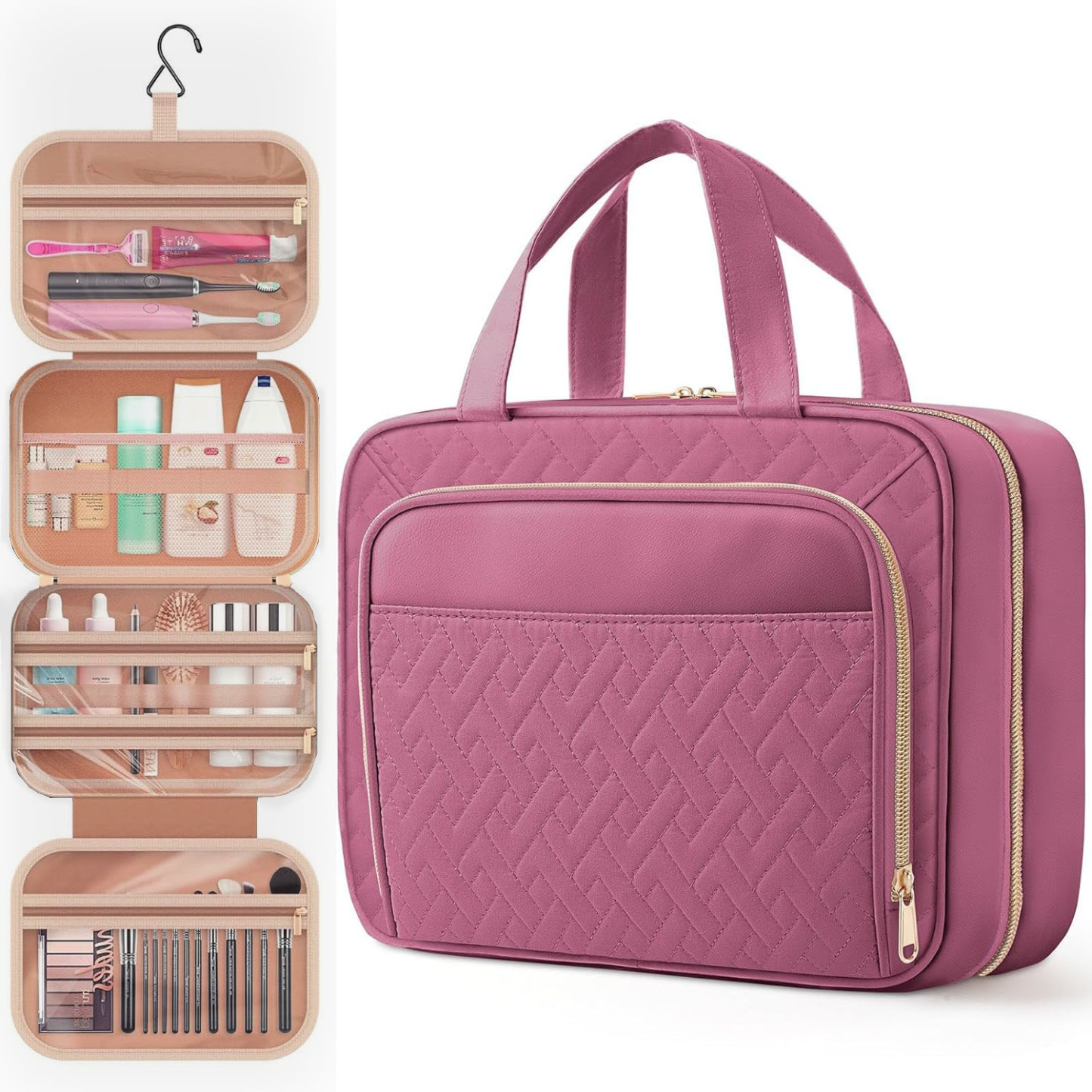 Travel Toiletry Bag for Women & Men Waterproof Makeup Bag with Hanging Hook and Multiple Pockets Cosmetic Bags for Women Travel Essentials Travel Toiletries Organizer bag