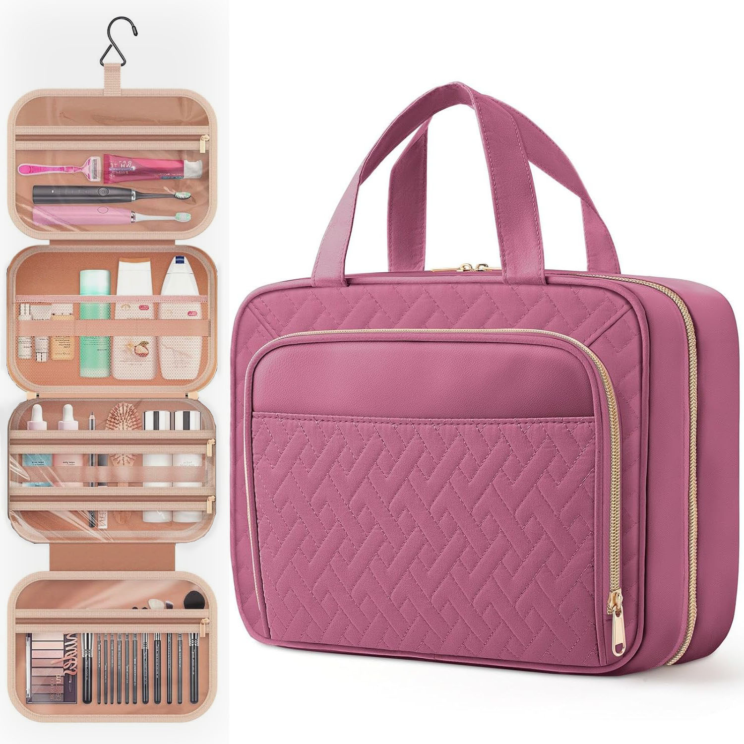 Travel Toiletry Bag for Women & Men Waterproof Makeup Bag with Hanging Hook and Multiple Pockets Cosmetic Bags for Women Travel Essentials Travel Toiletries Organizer bag