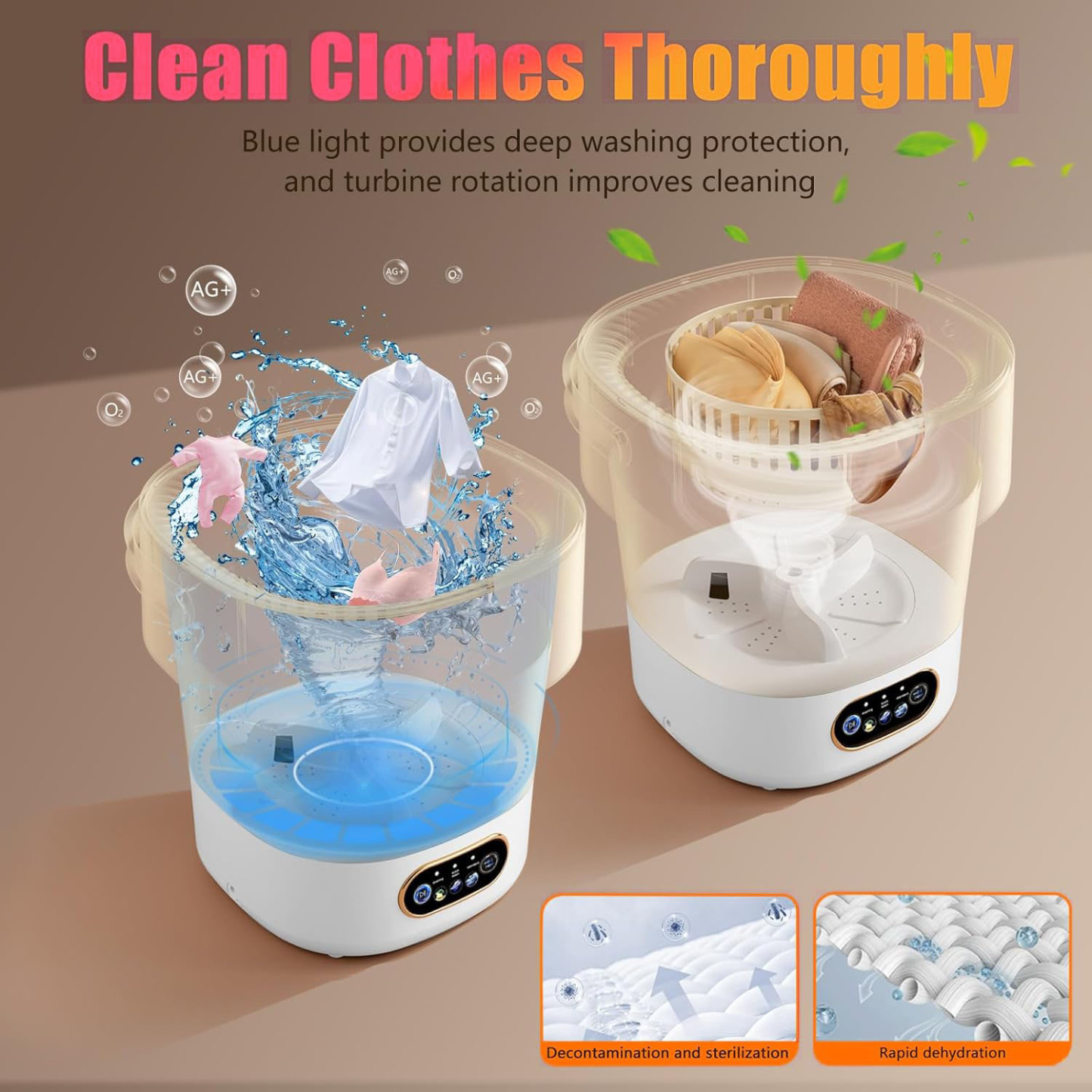 Portable Washing Machine 15L Collapsible Mini Washer 3 Cleaning Modes Small Foldable Laundry Machine for Travel Camping Dorms RVs Apartments