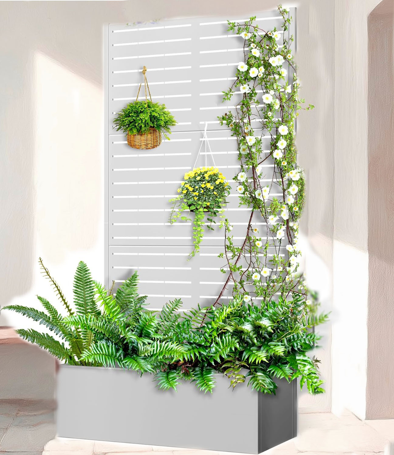 Planter Boxes Outdoor Raised Garden Bed for Climbing Plants with Drainage Holes Metal Planter Box with Trellis Raised Garden Bed with Trellis Trellis with Planter Box & Privacy Screen, Metal Planter Box for Climbing Plants, Vegetable, Vines
