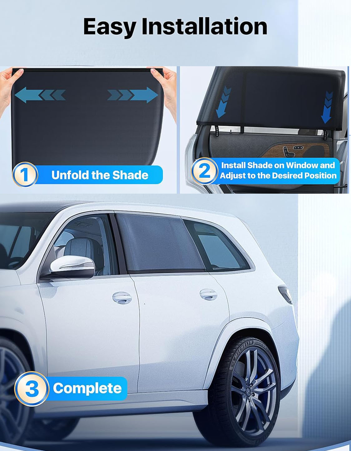 [2025 Upgraded] Car Window Shades for Baby[Ice Crystal Cooling Layer] Sun Safety Car Window Shade with Heat Alert, Helps Block UVA/UVB Rays Cling Sun Shade 99% UV Protection Fit SUV/Sedan/Minivan | Roll Windows Down, Privacy Safe 2 Pack