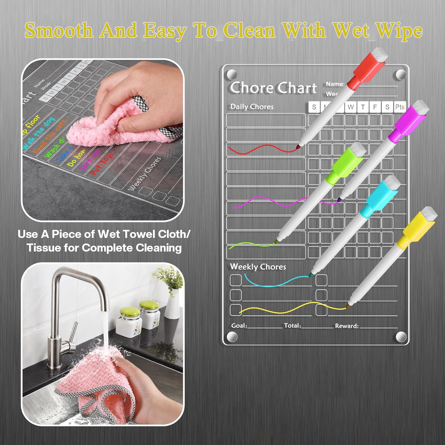 Acrylic Magnetic Chore Chart for Kids Chores Chart for Fridge Refrigerator Menu Board for Kitchen Weekly Meal Planner Whiteboard Refrigerator Dry Erase Behavior Chore Chart for Multiple Kids w/ 8 Colors Markers