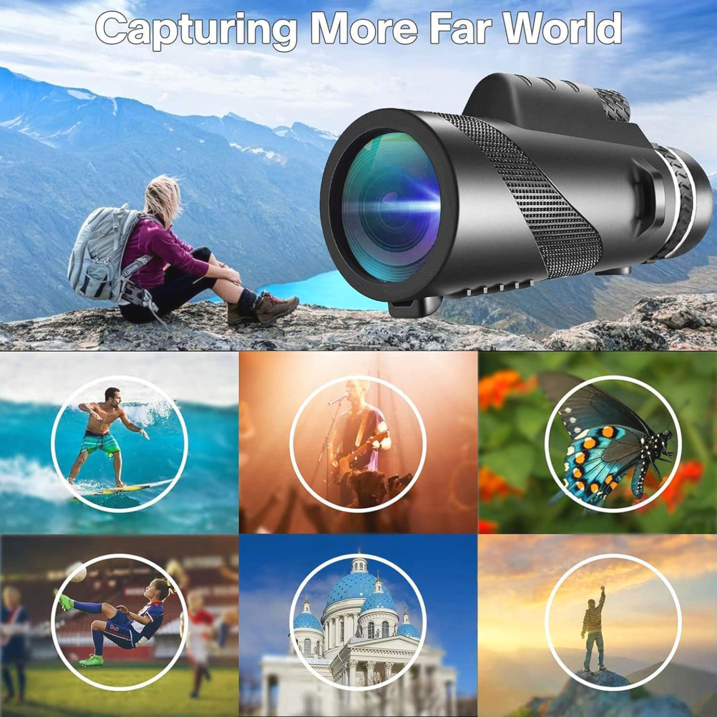80x100 Monocular-Telescope  telescope for adults high powered Smartphone compatible For Stargazing Wildlife Bird  Travel  Camping  Hiking Anti-slip design