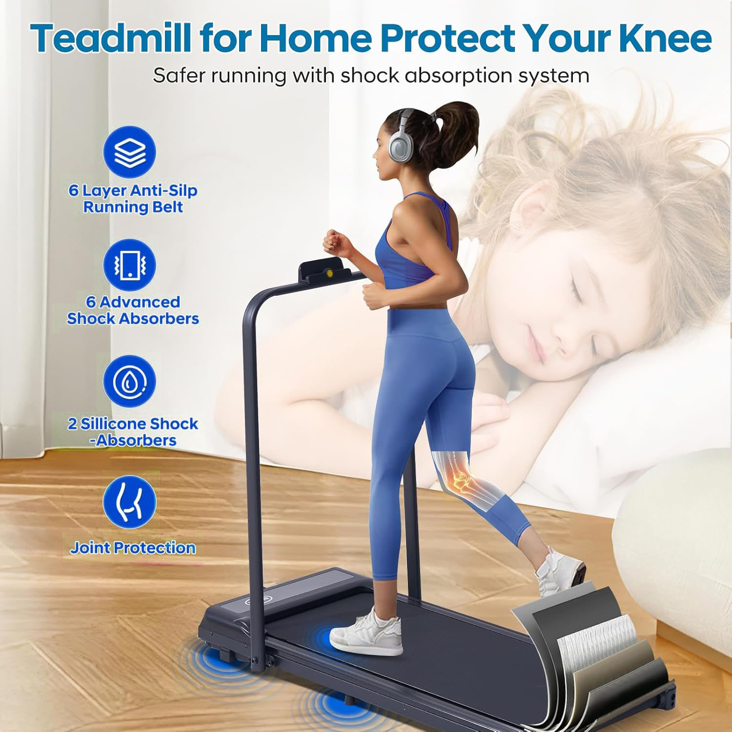 Treadmill with armrests Portable Treadmills for Home Office Folding Foldable Electric Treadmills for Home Small 3.0HP Walking Pad Treadmills with Handle Bar, 3 in 1 Under Desk Treadmill with Remote Control LED Display 300LBS Capacity