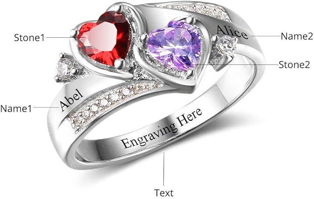 Sterling Silver Ring with 2 Birthstones  Personalized Happy Mother's Day Gift for Mom
