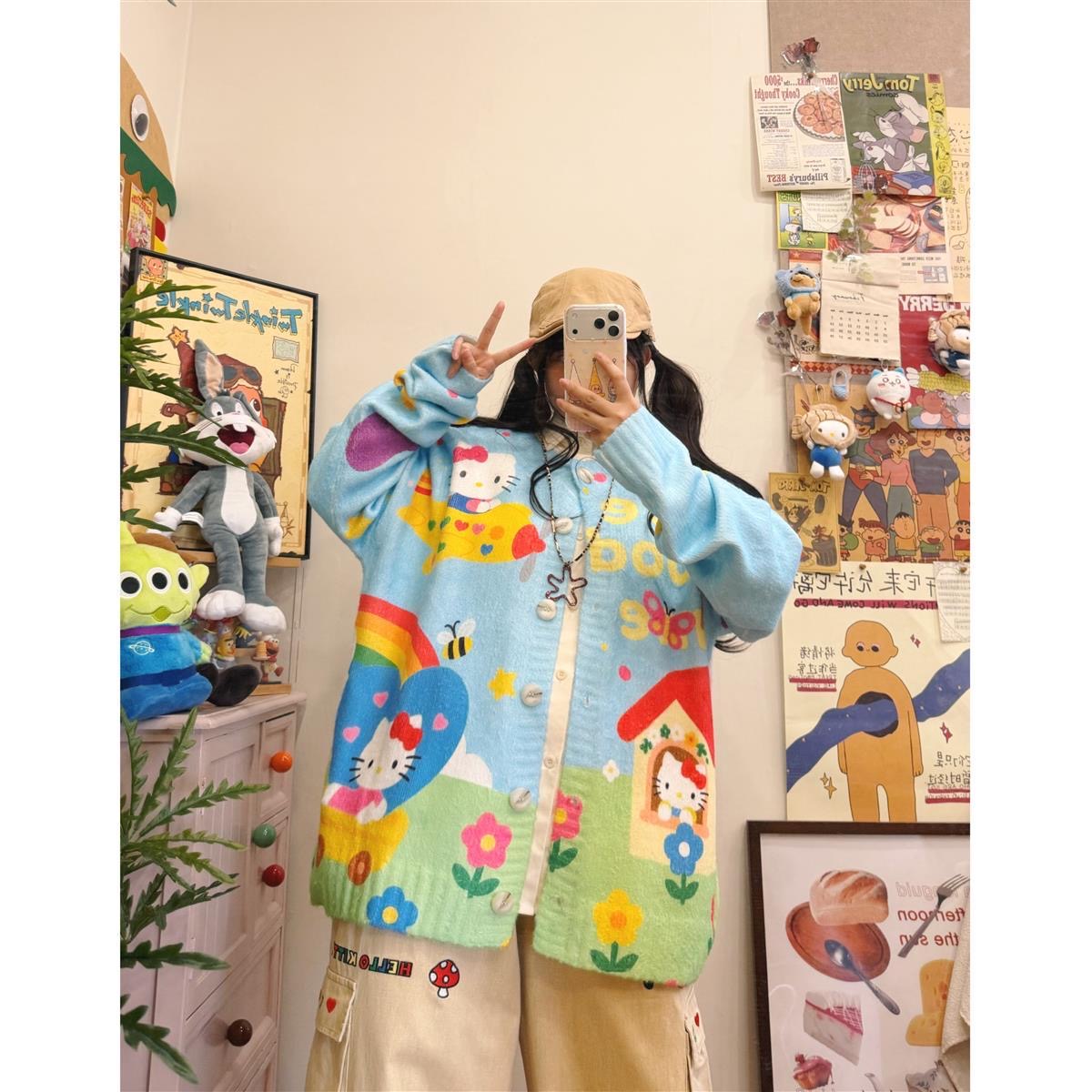 【Sky Blue Kitty Cloud Cardigan】Wear the Sunshine｜Soft, Slimming & Healing  LEDLYY Best Seller｜The Dream Cardigan That Brightens Your Day Instantly ✨ Bright Sky Blue × Playful Kitty × Cloud-Like Softness ✨