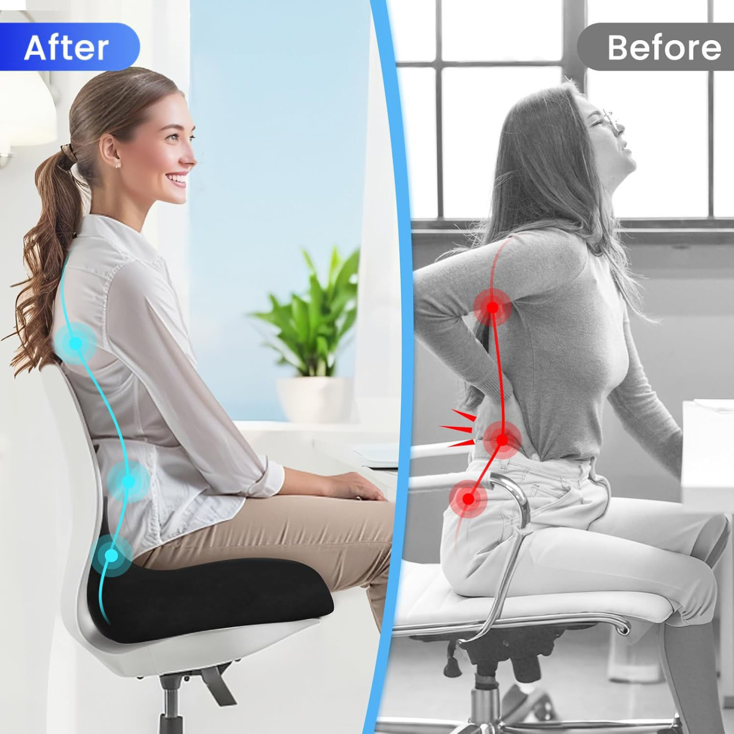 Seat Cushion Memory Foam Office Chair Seat Cushion for Office Chairs/Car/Long Trip/Desk Chair/Gaming Extra Large Size  Tailbone Pain Relief Cushion, Sciatica & Back Support, Office Chair Cushion & Car Seat Cushion