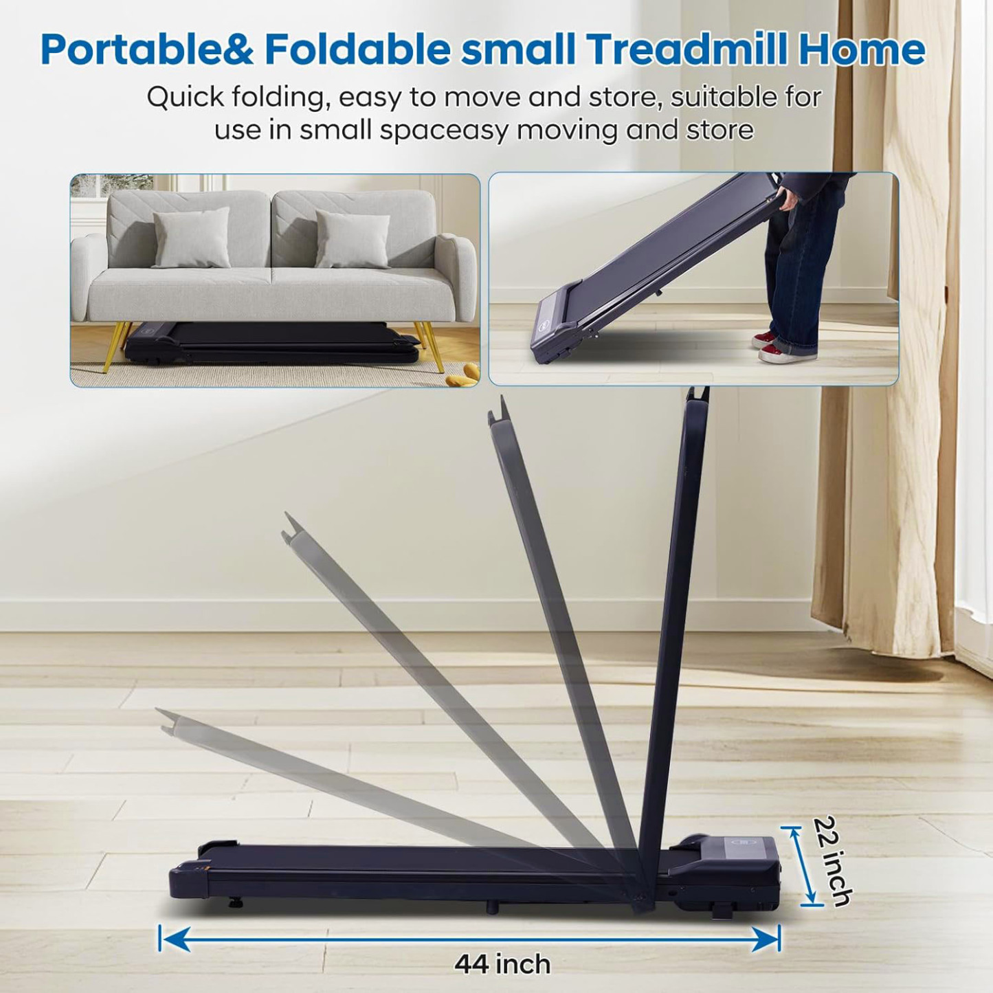 Treadmill with armrests Portable Treadmills for Home Office Folding Foldable Electric Treadmills for Home Small 3.0HP Walking Pad Treadmills with Handle Bar, 3 in 1 Under Desk Treadmill with Remote Control LED Display 300LBS Capacity