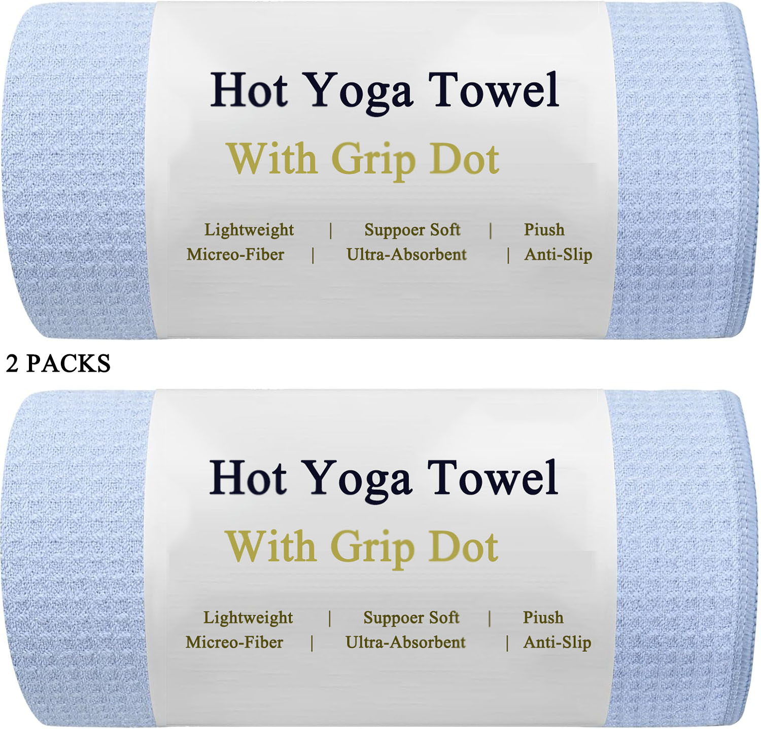 2 Pack Hot Yoga Towel  Non Slip Yoga Mat Towel  Non-Slip Sweat Absorbent Microfiber Towel for Hot Yoga Bikram,Pilates,Exercise,Fitness 72" x 26.5" Blue/Gray