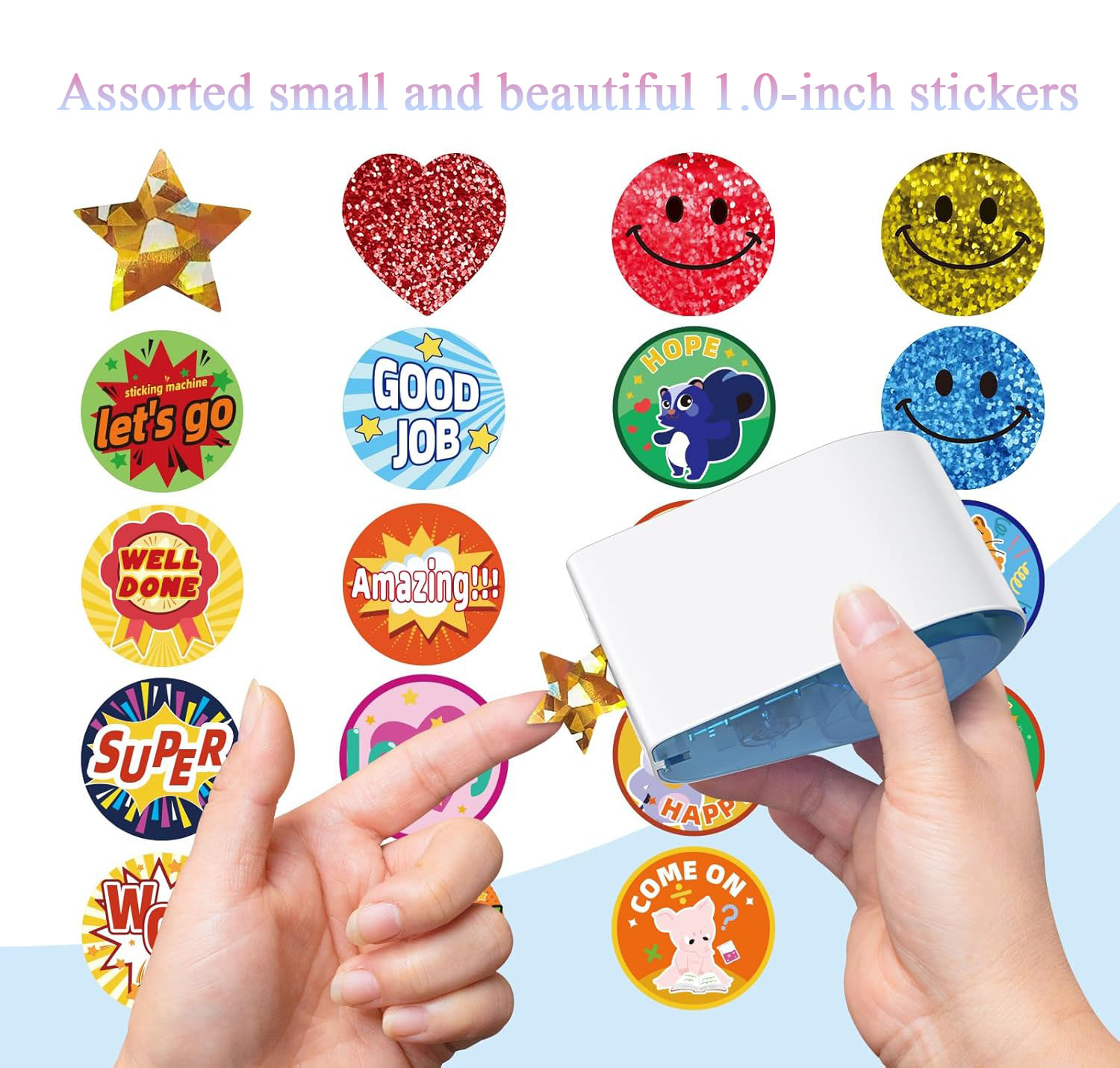 Manual Sticker Dispenser for Rolls of Stickers  1520 Pieces of 1 Inch Holographic Gold Star, Red Heart, Smiley Face Stickers  For children rewards, behavioral performance Teacher supplies for school classrooms School Classroom Teacher Supplies