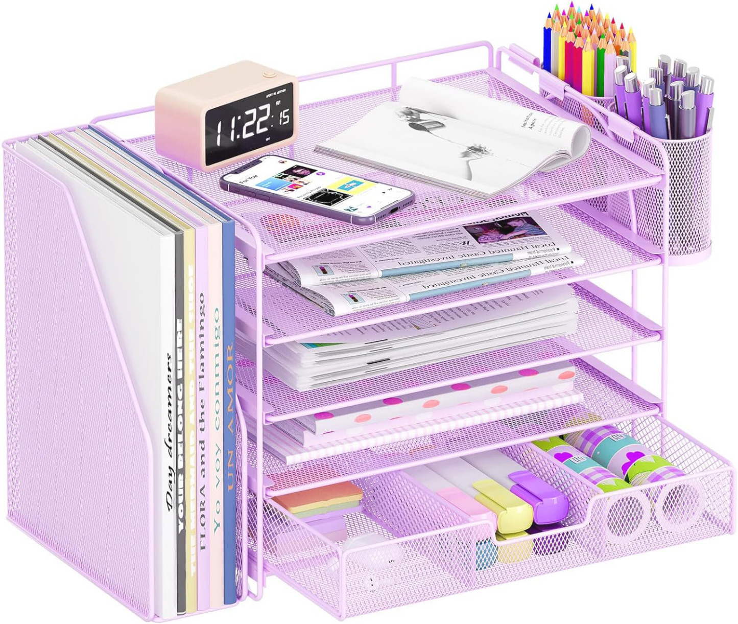 Desk Organizers and Accessories 5-Tier Paper File Organizer with Drawer & Pen Holder Simple Trending 5-Tier Desk File Organizer Office Desk Accessories  Workspace Desktop Organizer for Office Supplies